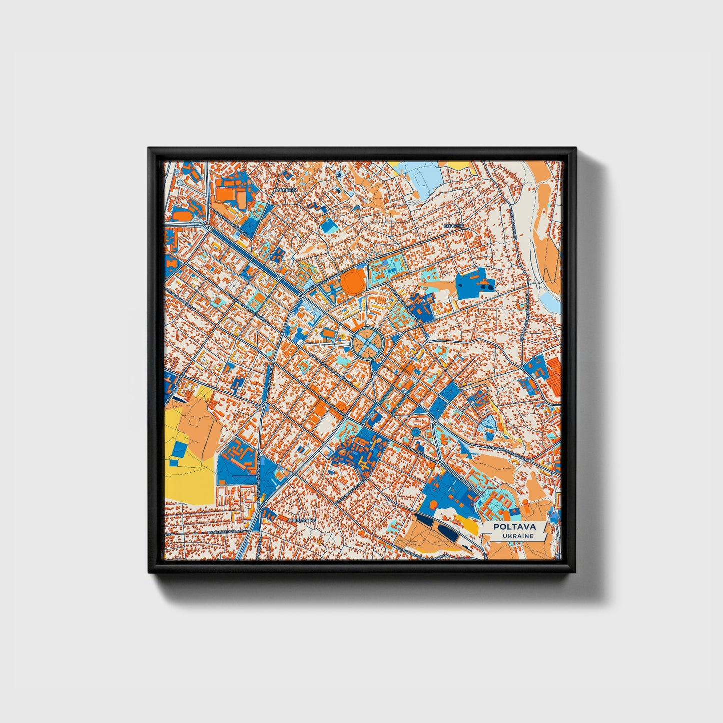Полтава Ukraine Colorful City Map Canvas Print • Black Framed