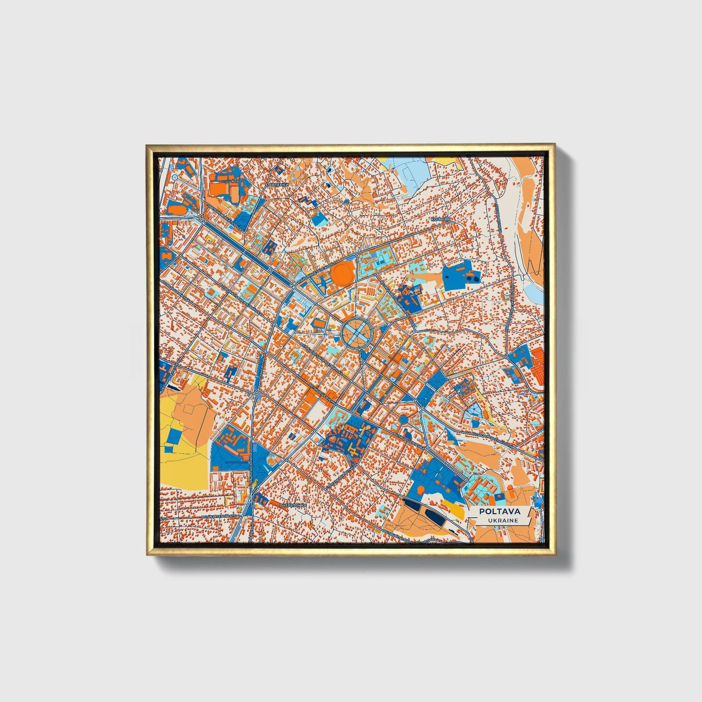Полтава Ukraine Colorful City Map Canvas Print • Gold Framed