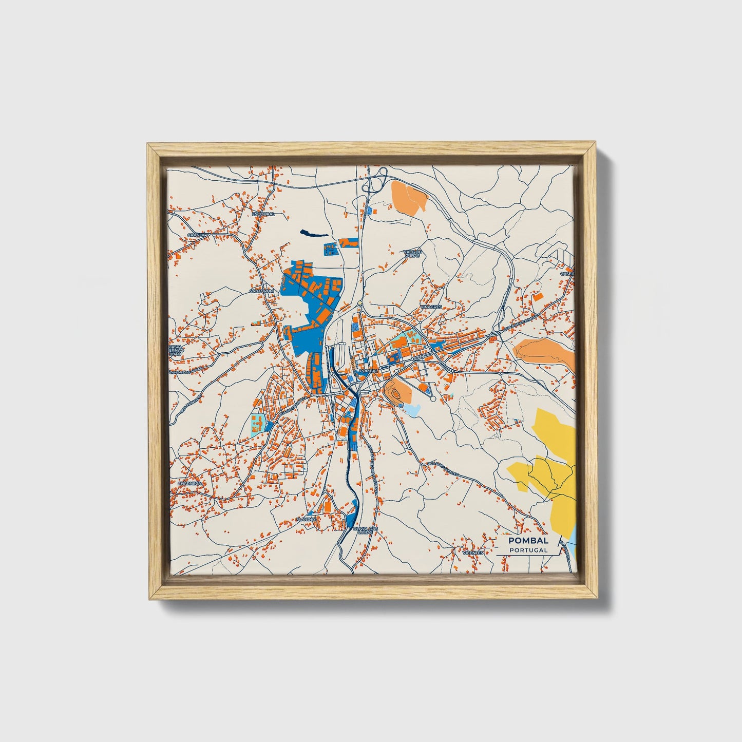 Pombal Portugal Colorful City Map Canvas Print • Natural Wooden Framed