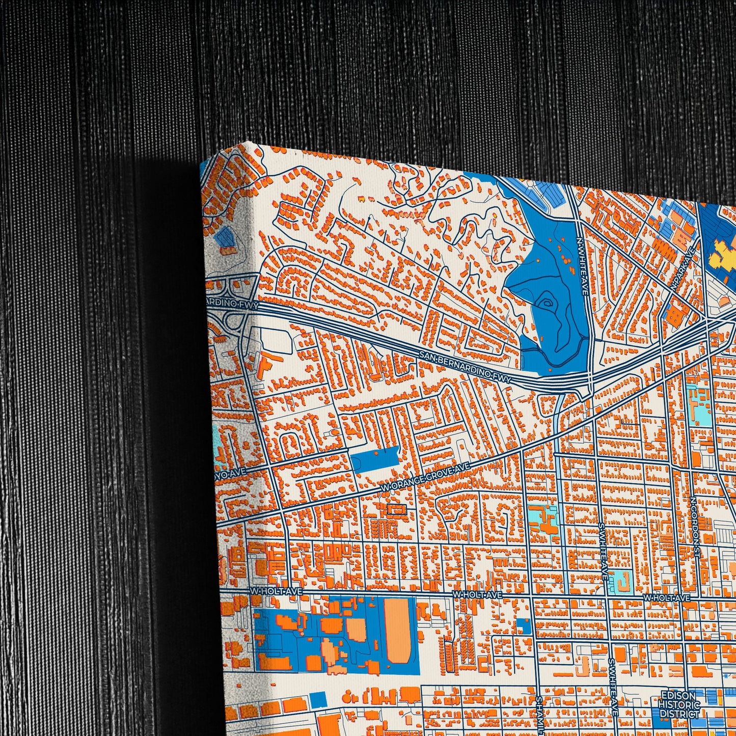 Pomona California Colorful City Map Canvas Print Detail