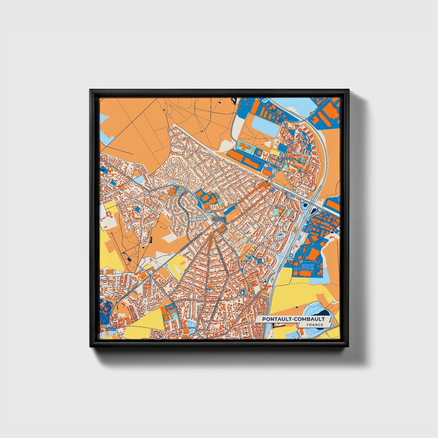 Pontault-Combault France Colorful City Map Canvas Print • Black Framed