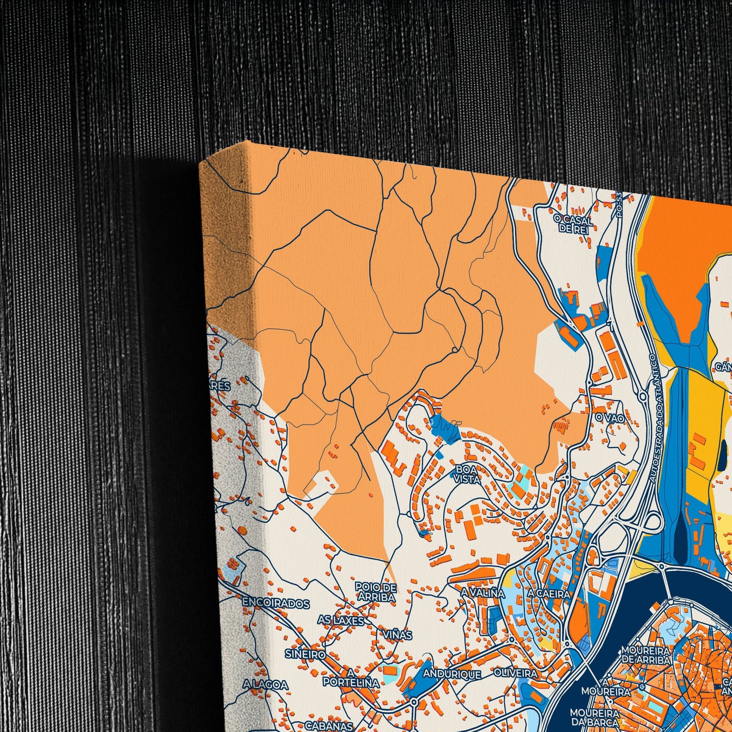 Pontevedra Spain Colorful City Map Canvas Print Detail