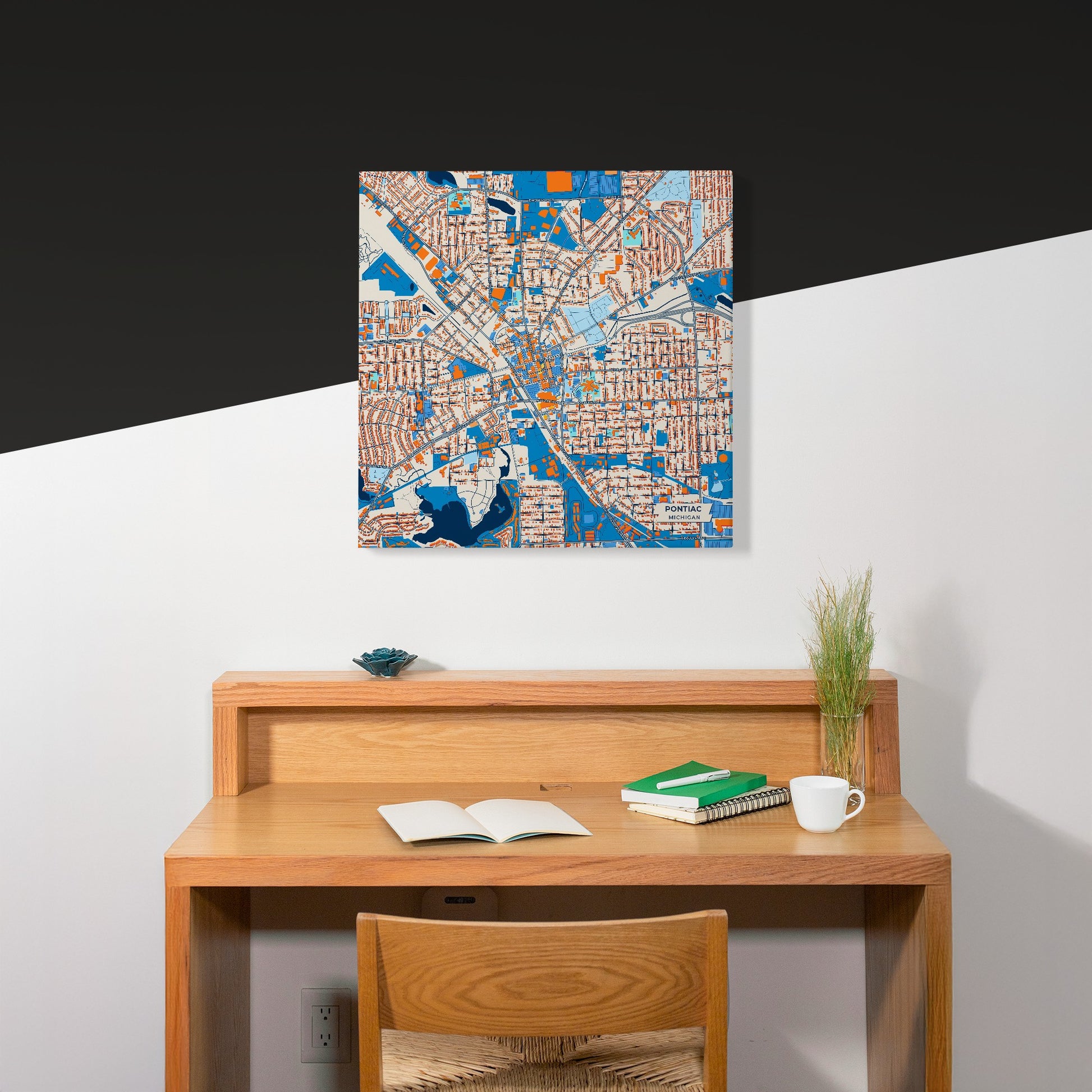 Pontiac Michigan Colorful City Map Canvas Print Scene