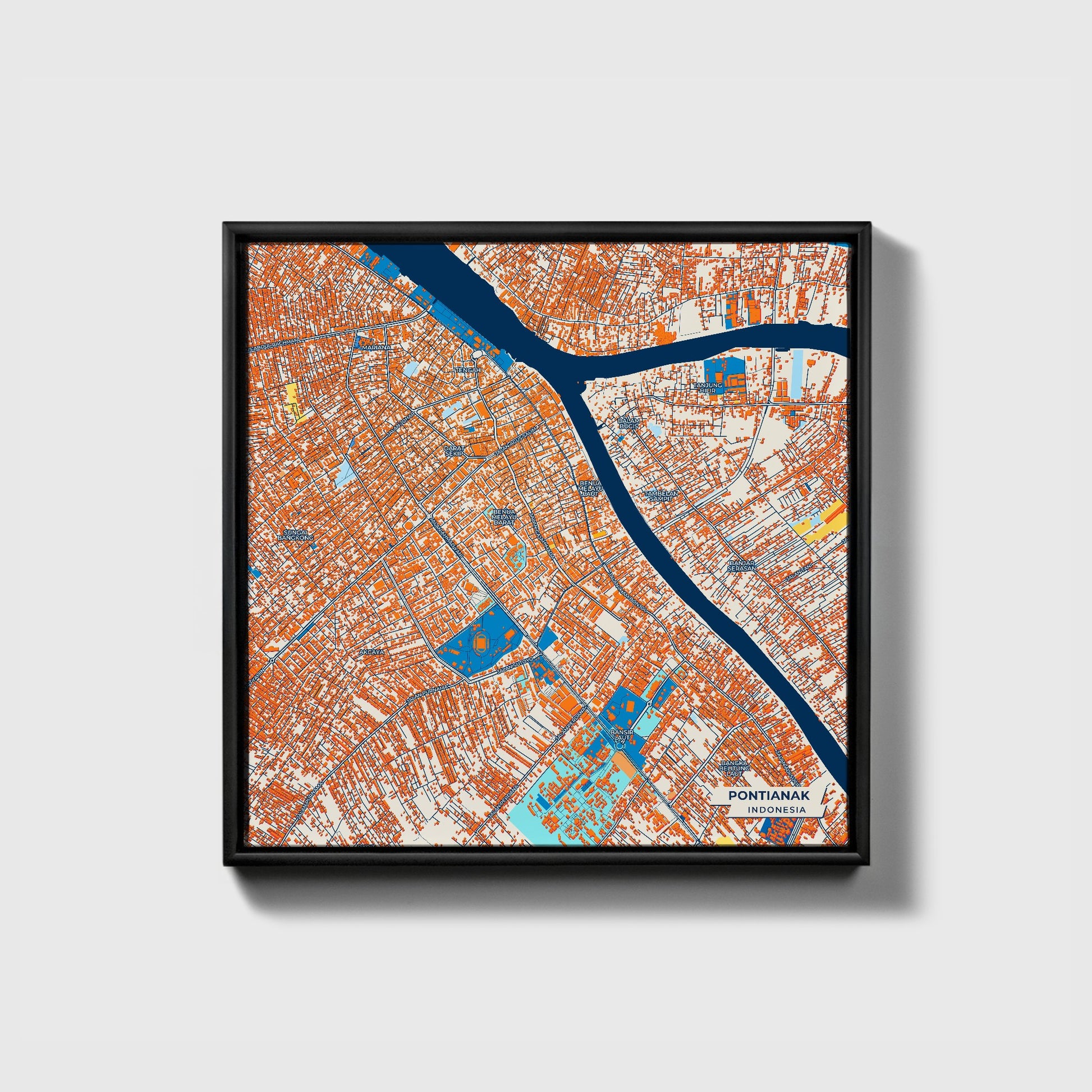 Pontianak Indonesia Colorful City Map Canvas Print • Black Framed
