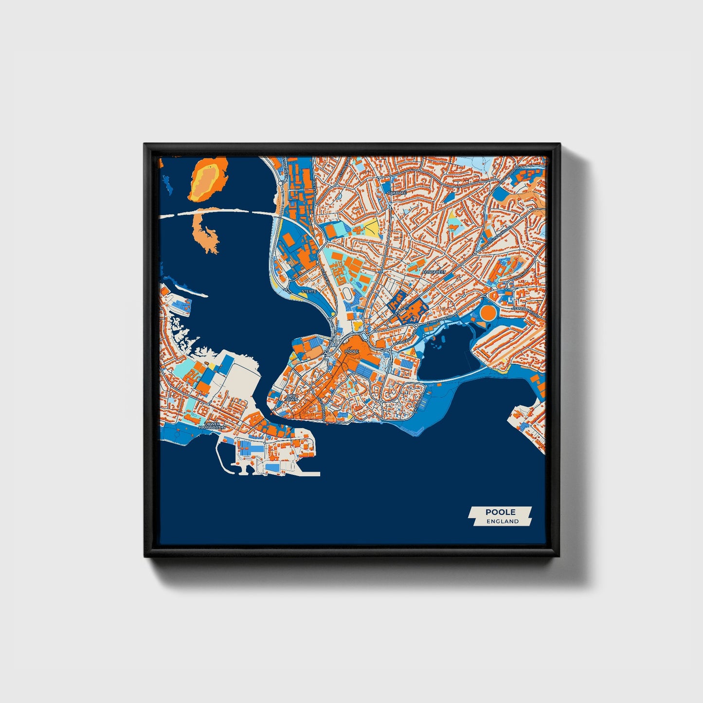 Poole England Colorful City Map Canvas Print • Black Framed