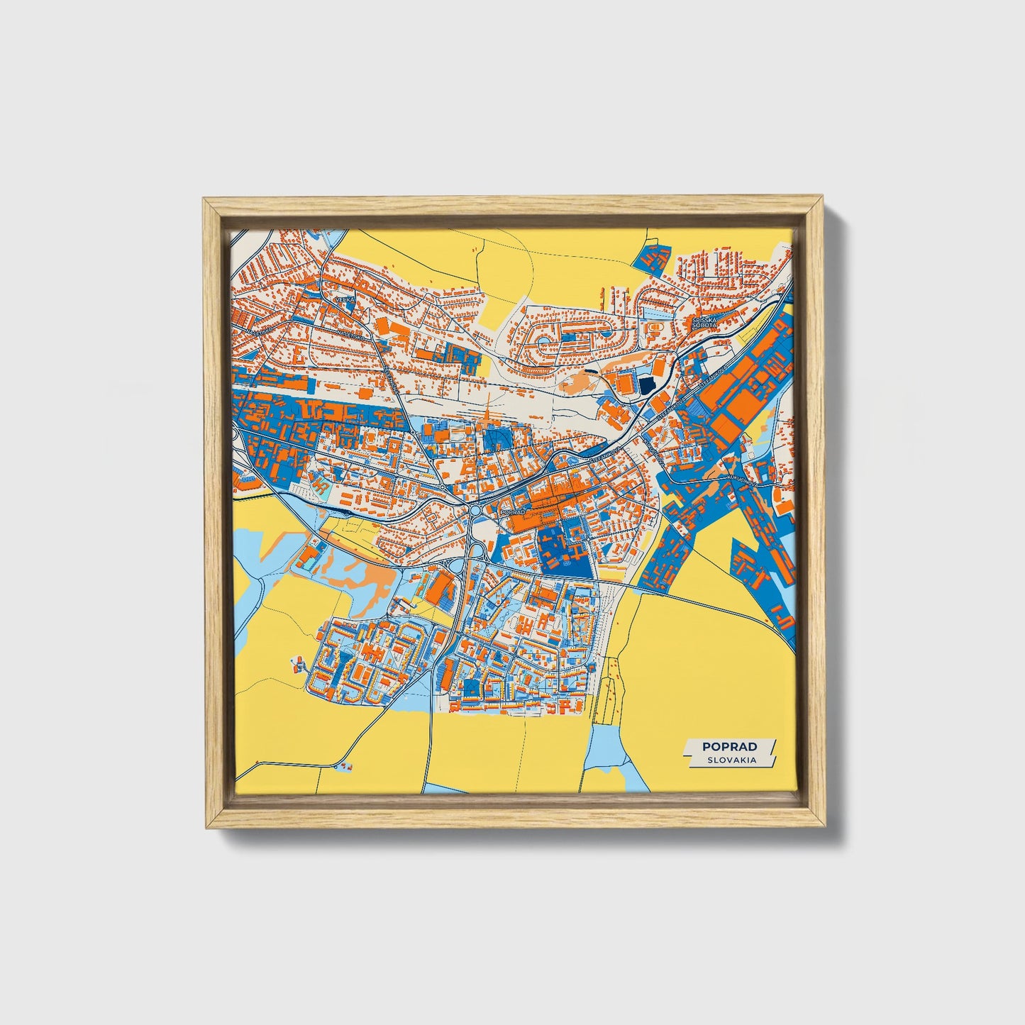 Poprad Slovakia Colorful City Map Canvas Print • Natural Wooden Framed