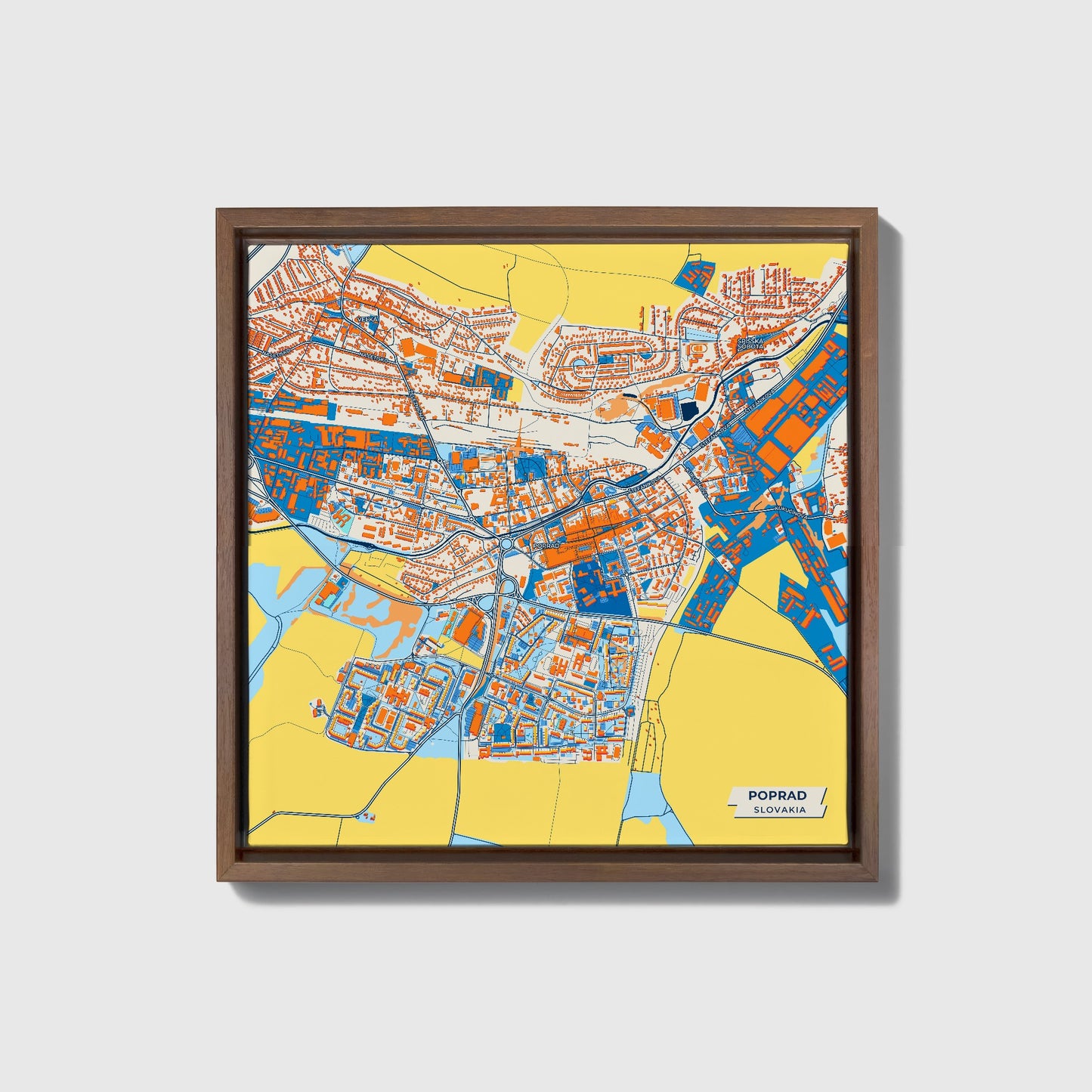 Poprad Slovakia Colorful City Map Canvas Print • Dark Wooden Framed