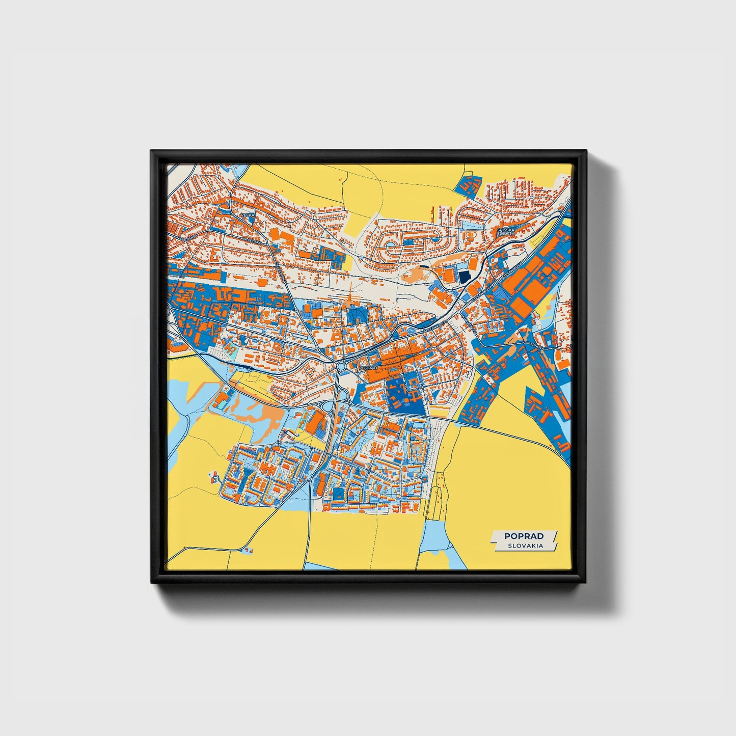 Poprad Slovakia Colorful City Map Canvas Print • Black Framed