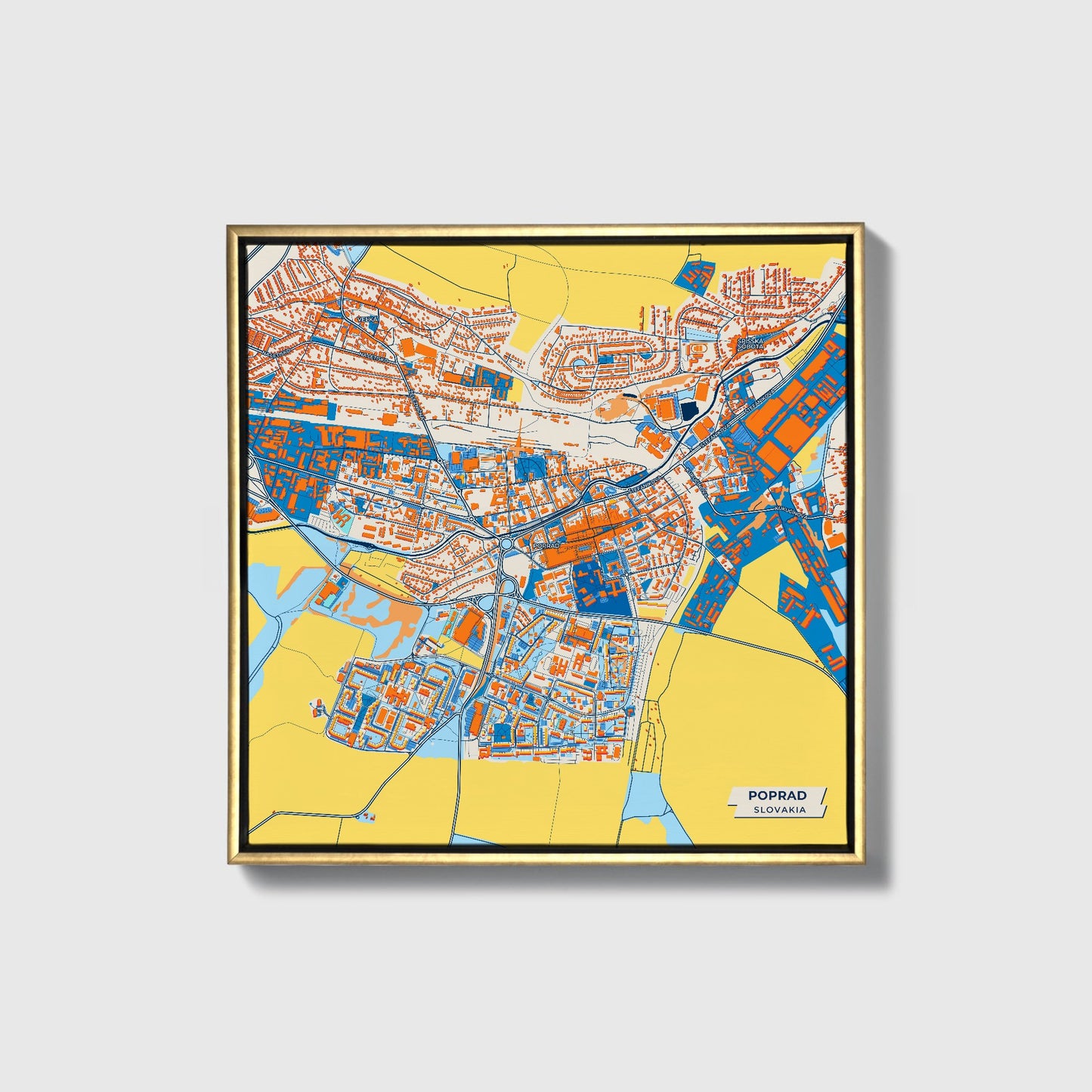 Poprad Slovakia Colorful City Map Canvas Print • Gold Framed