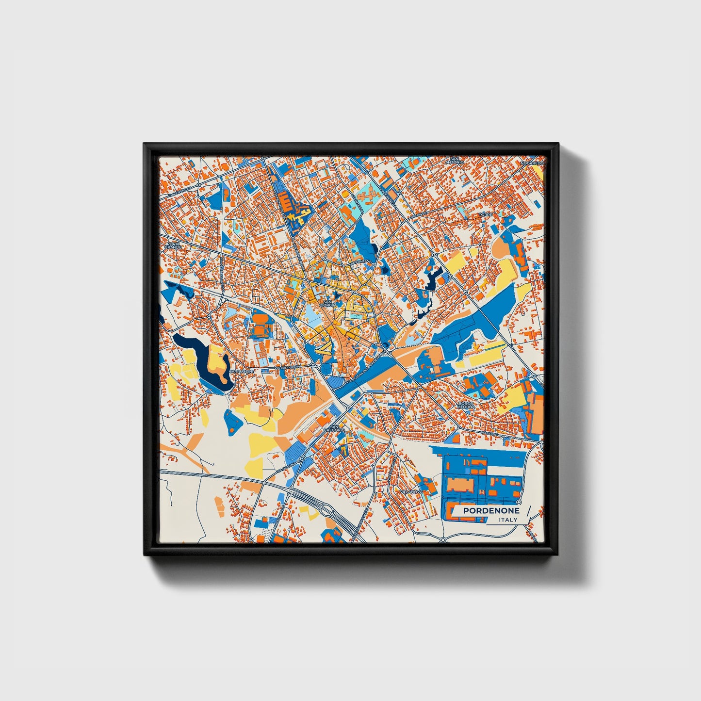 Pordenone Italy Colorful City Map Canvas Print • Black Framed