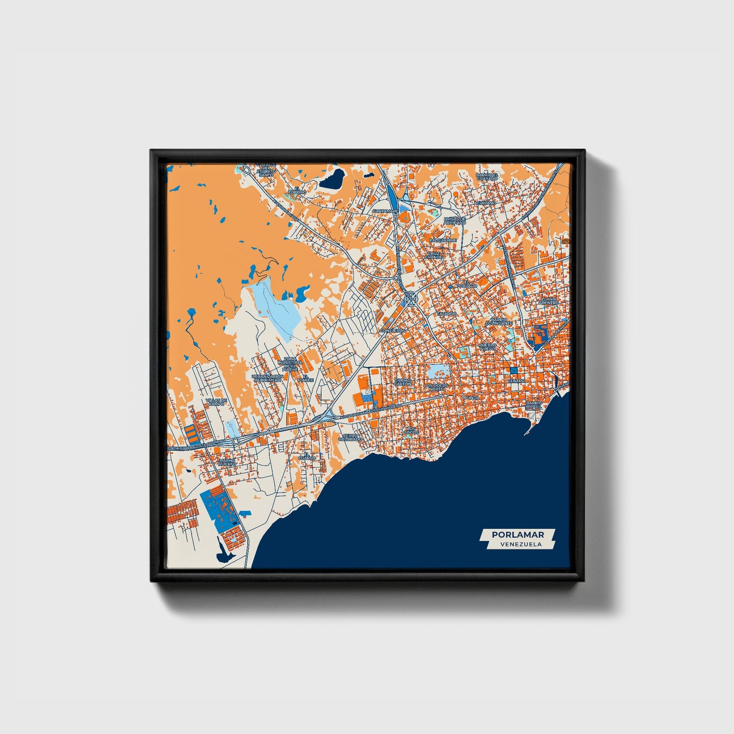 Porlamar Venezuela Colorful City Map Canvas Print • Black Framed
