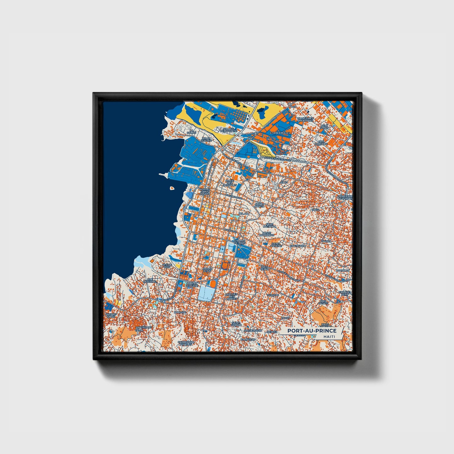 Port-Au-Prince Haiti Colorful City Map Canvas Print • Black Framed