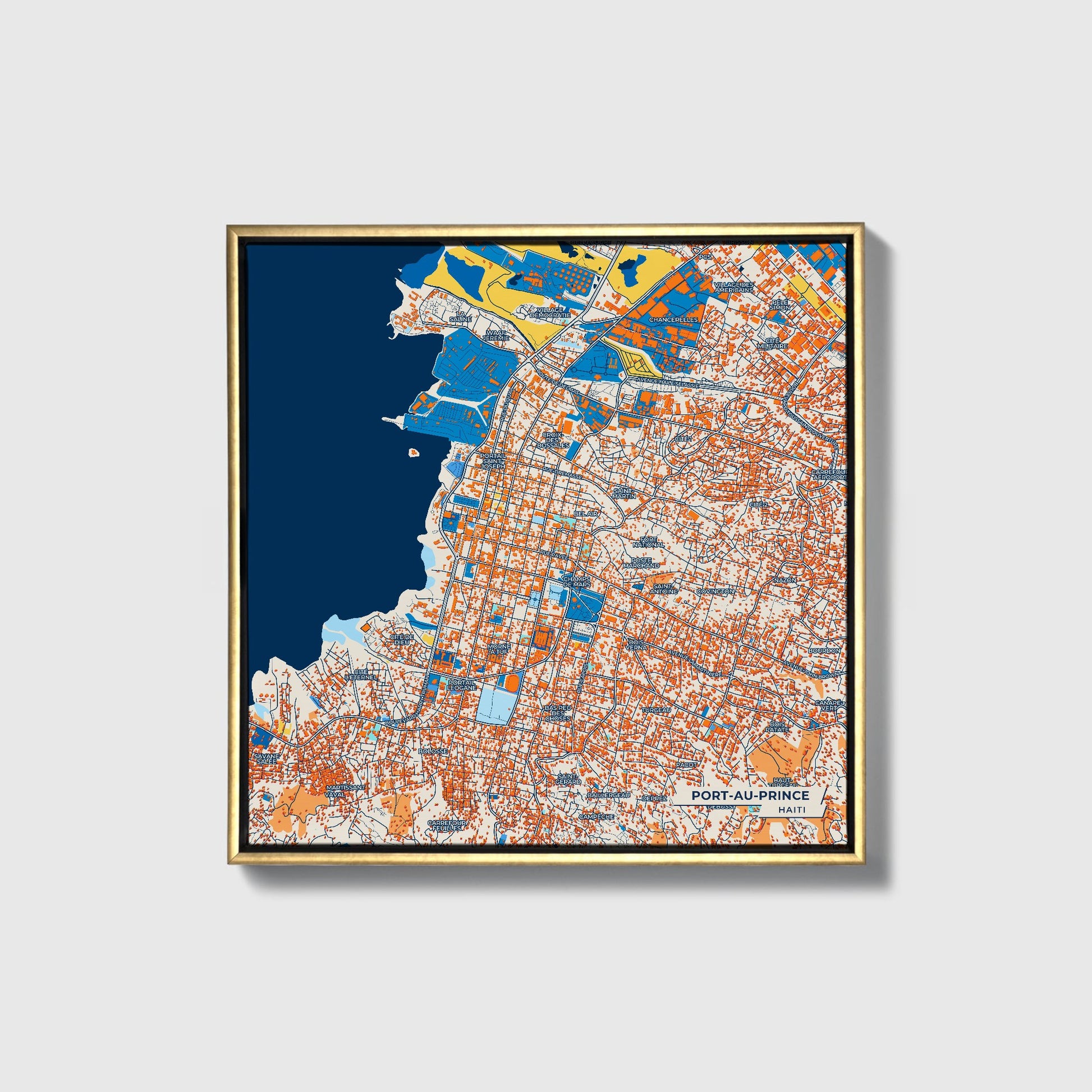 Port-Au-Prince Haiti Colorful City Map Canvas Print • Gold Framed