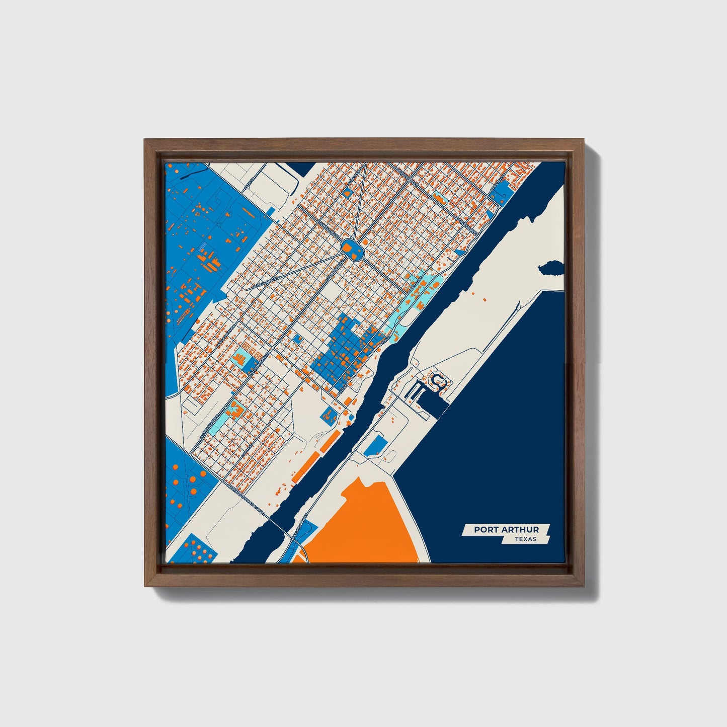 Port Arthur Texas Colorful City Map Canvas Print • Dark Wooden Framed