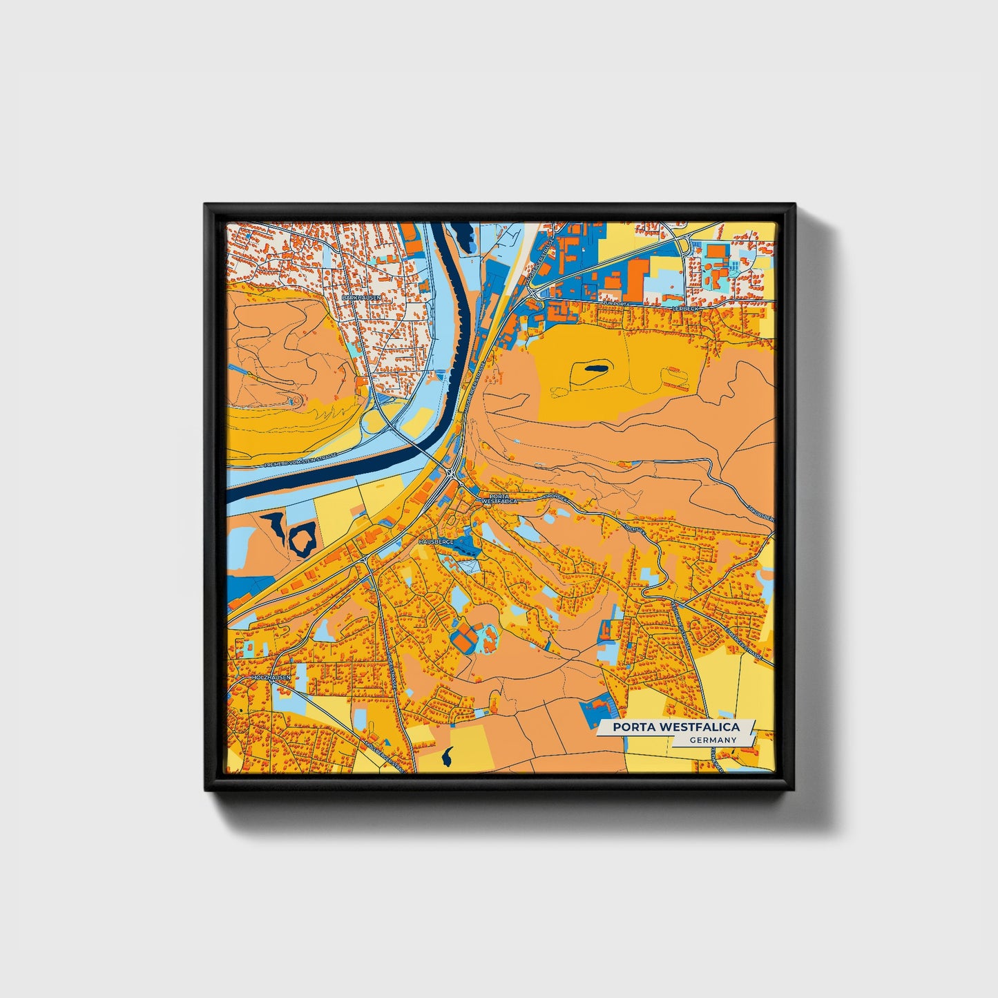 Porta Westfalica Germany Colorful City Map Canvas Print • Black Framed