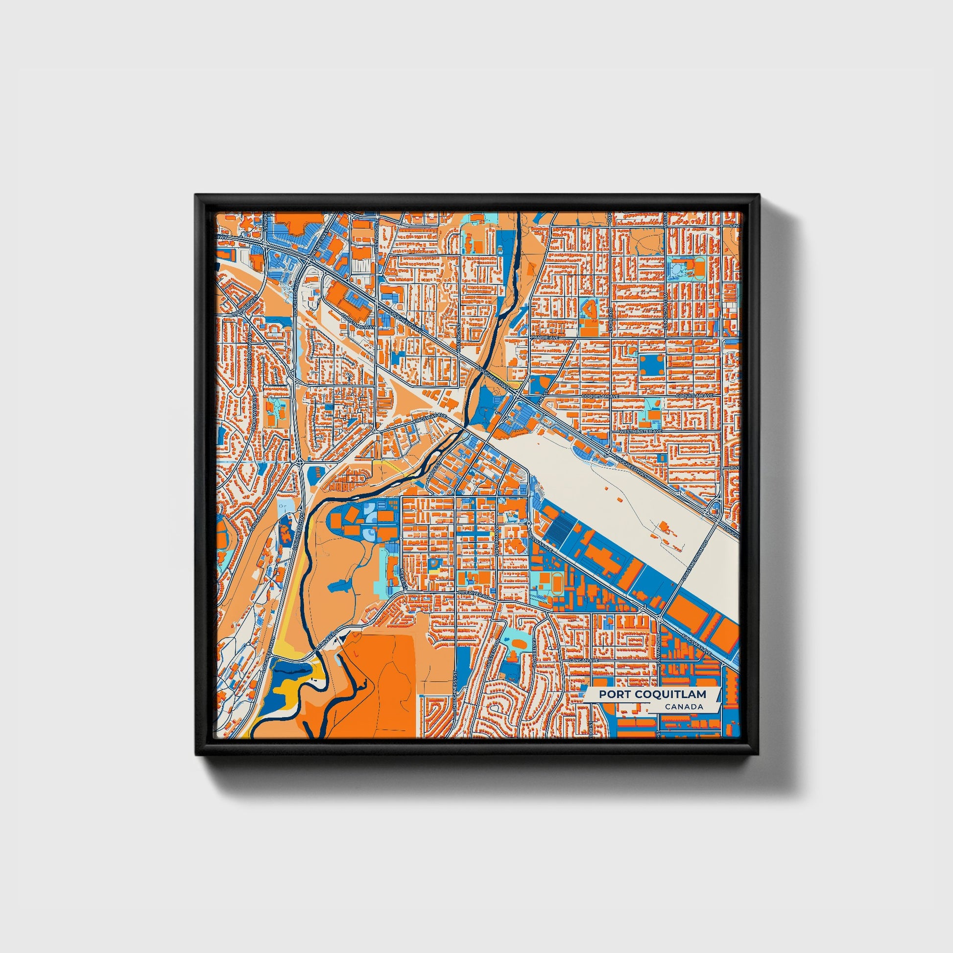 Port Coquitlam Canada Colorful City Map Canvas Print • Black Framed