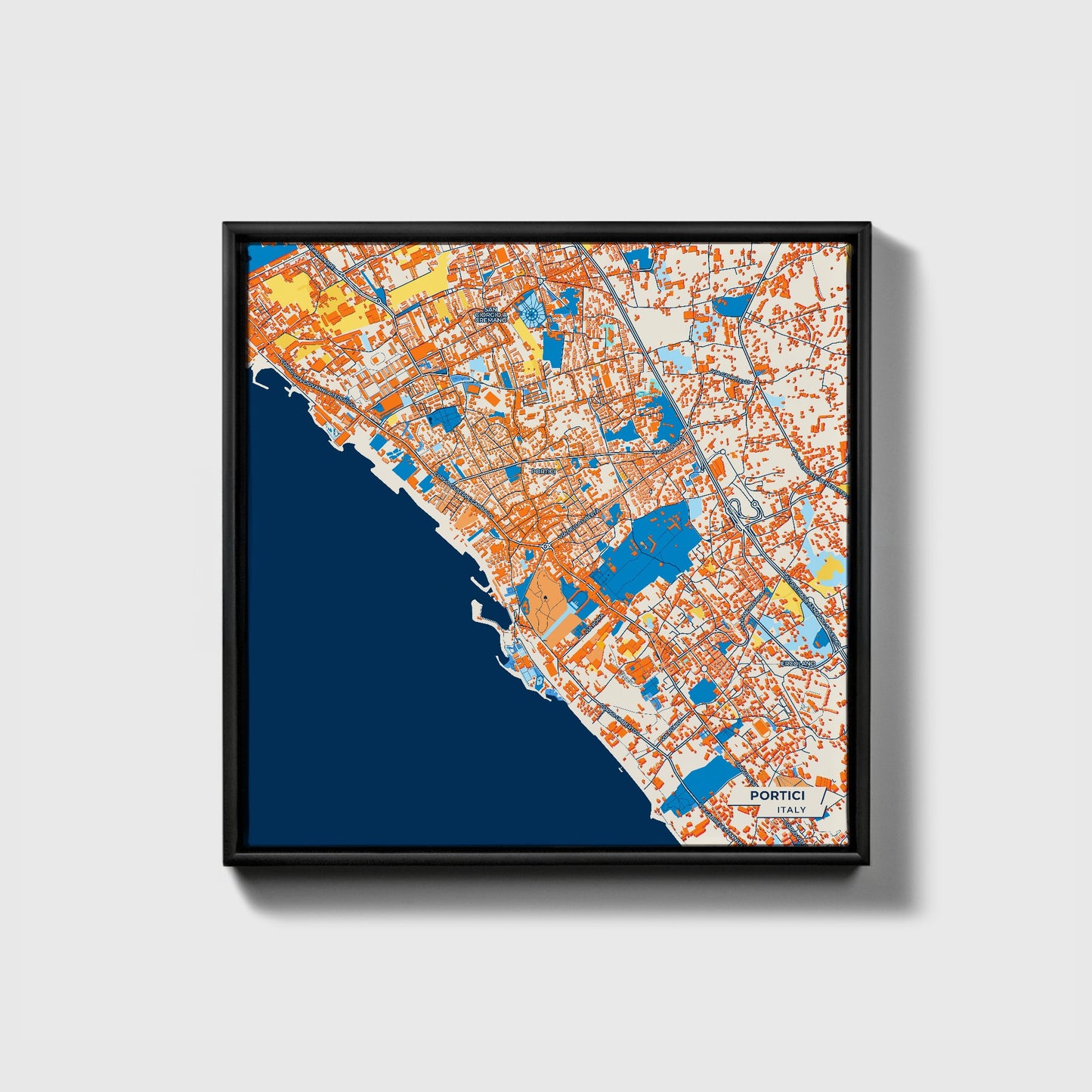 Portici Italy Colorful City Map Canvas Print • Black Framed