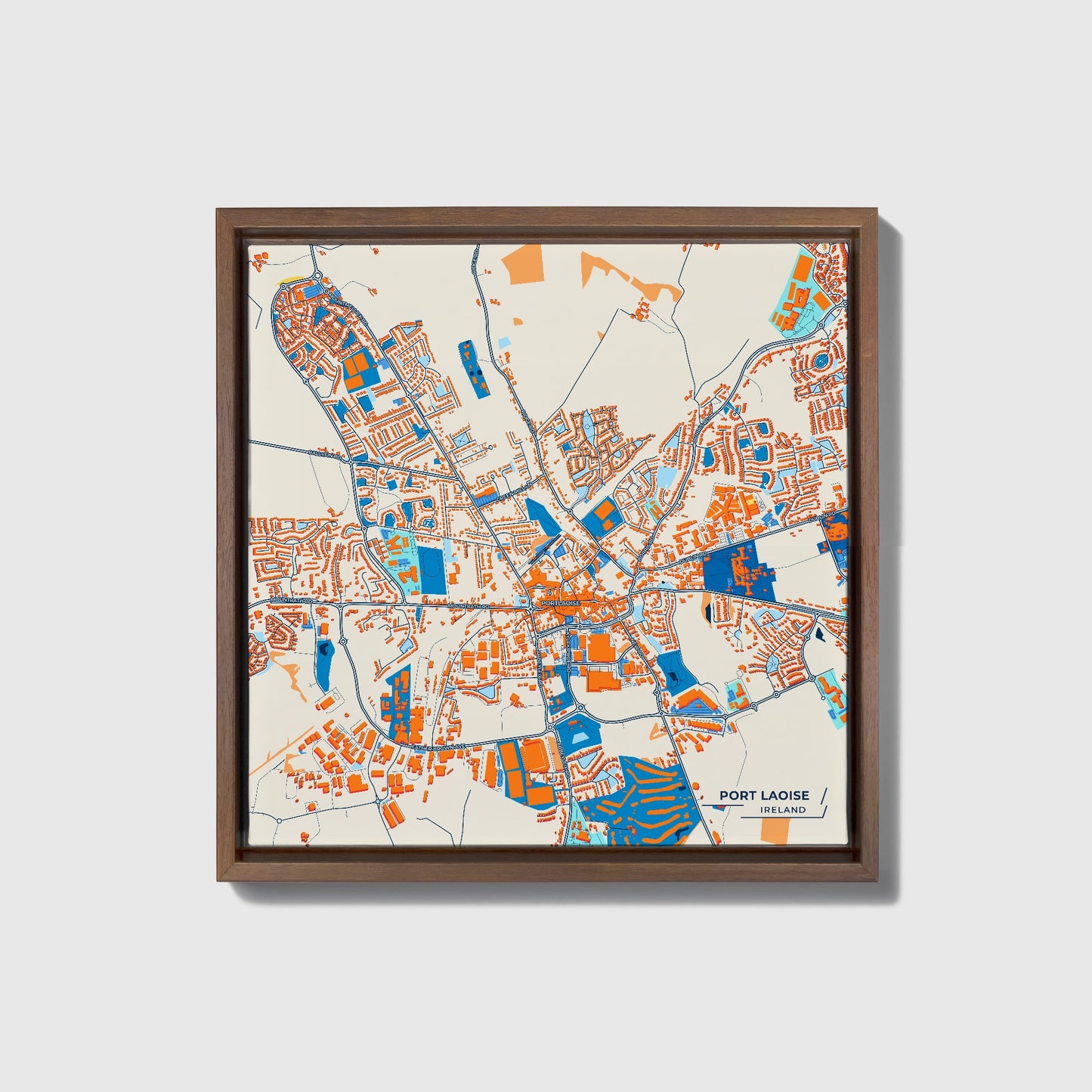 Port Laoise Ireland Colorful City Map Canvas Print • Dark Wooden Framed