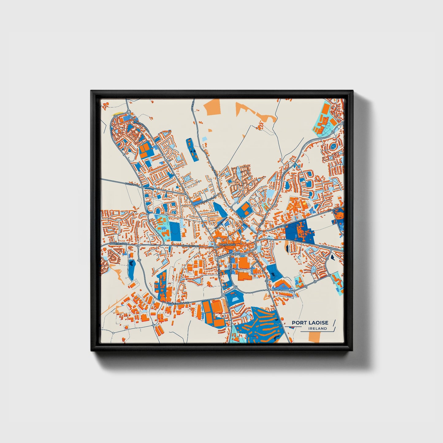Port Laoise Ireland Colorful City Map Canvas Print • Black Framed
