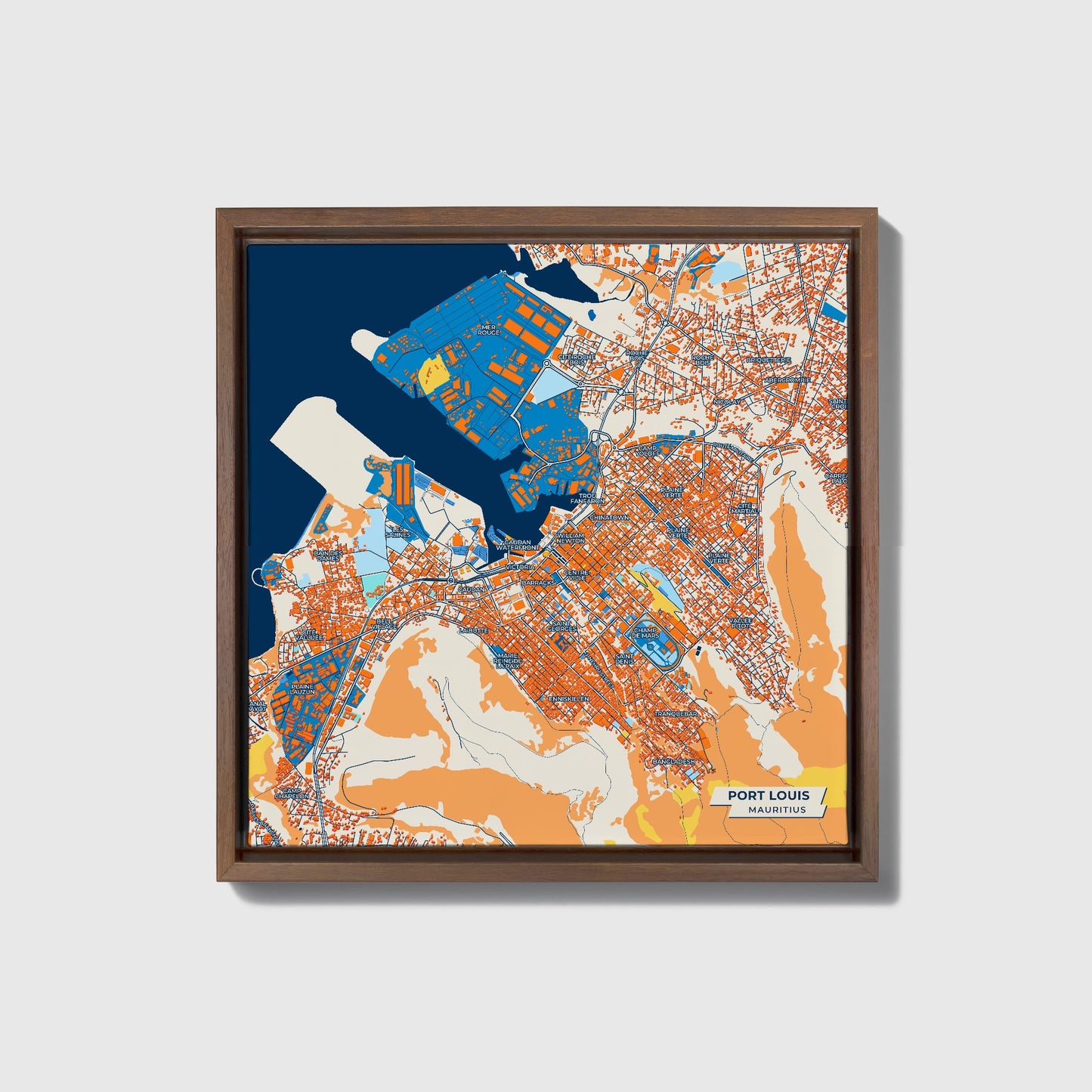 Port Louis Mauritius Colorful City Map Canvas Print • Dark Wooden Framed