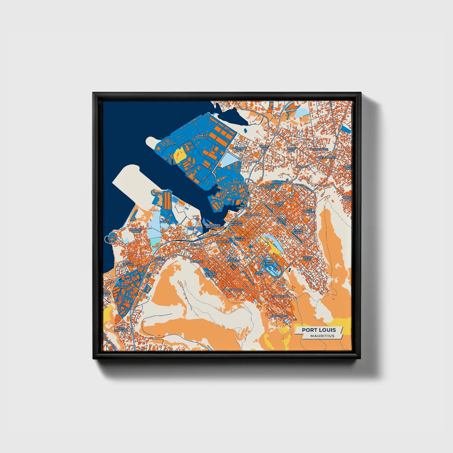 Port Louis Mauritius Colorful City Map Canvas Print • Black Framed