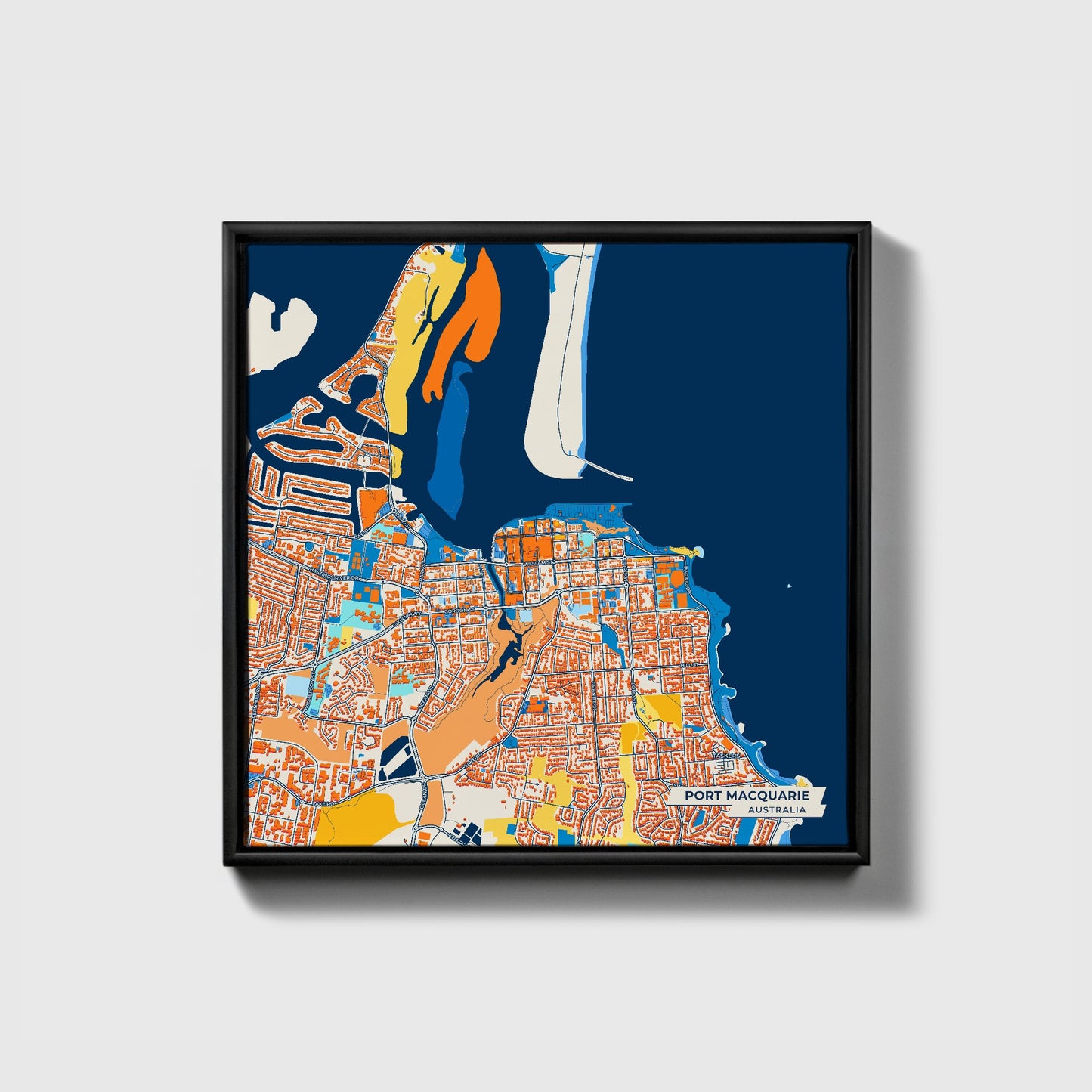 Port Macquarie Australia Colorful City Map Canvas Print • Black Framed