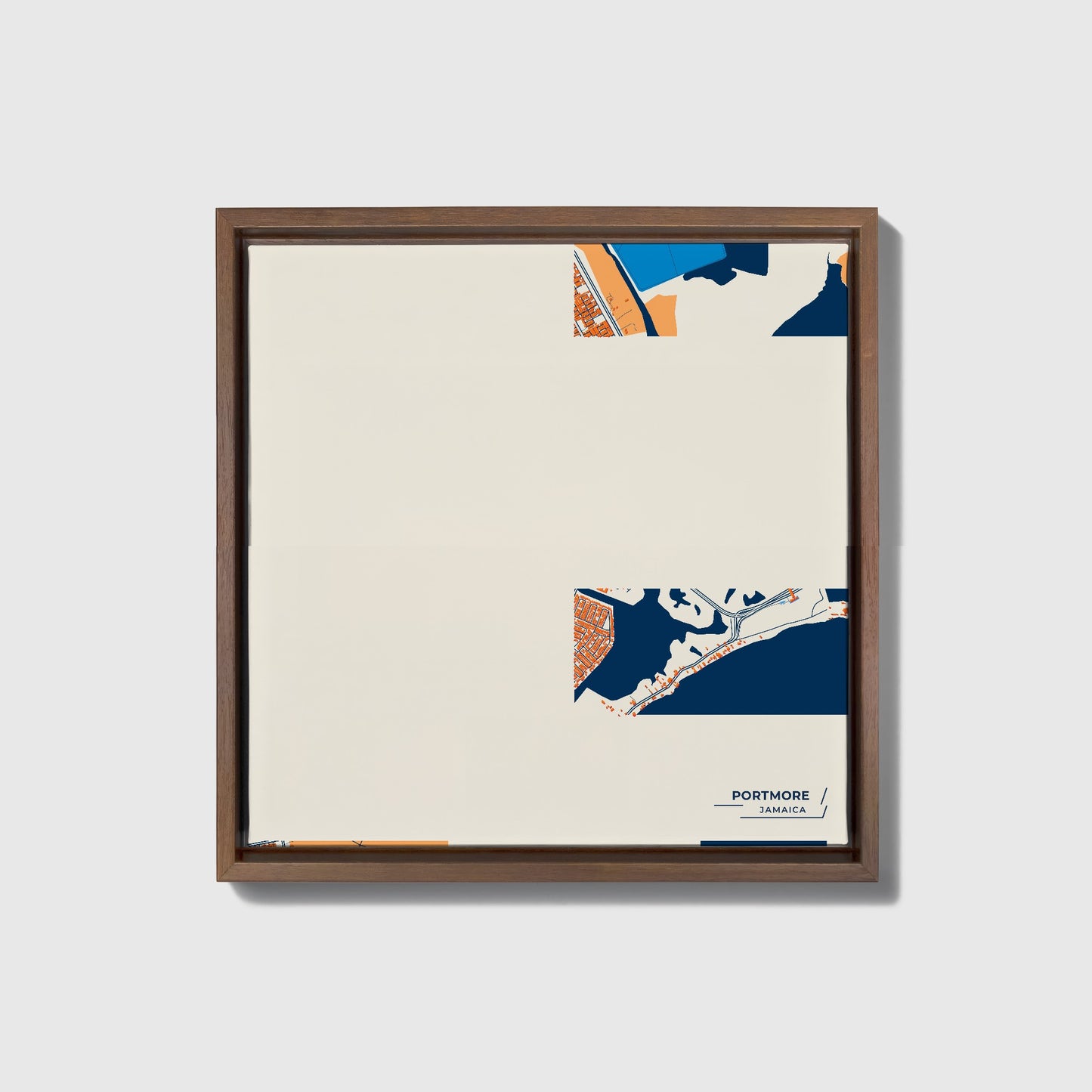 Portmore Jamaica Colorful City Map Canvas Print • Dark Wooden Framed