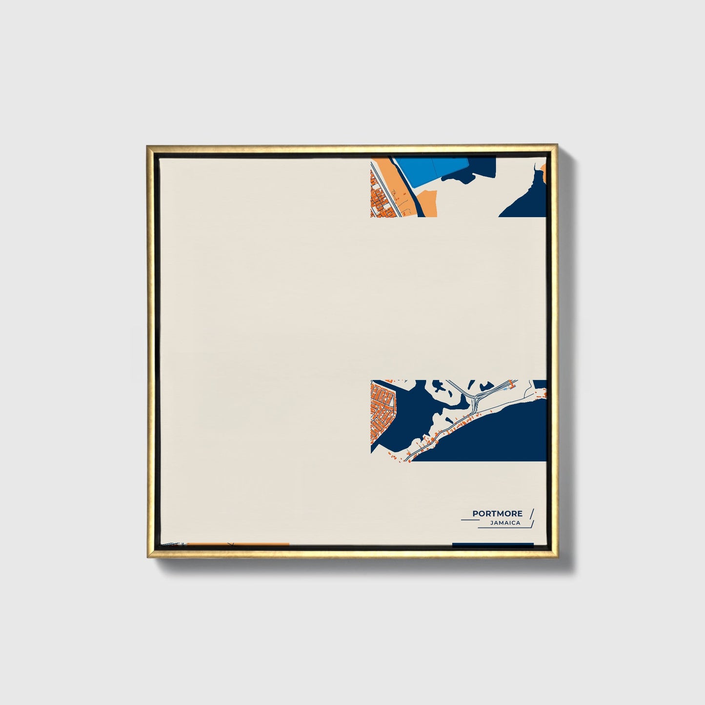 Portmore Jamaica Colorful City Map Canvas Print • Gold Framed