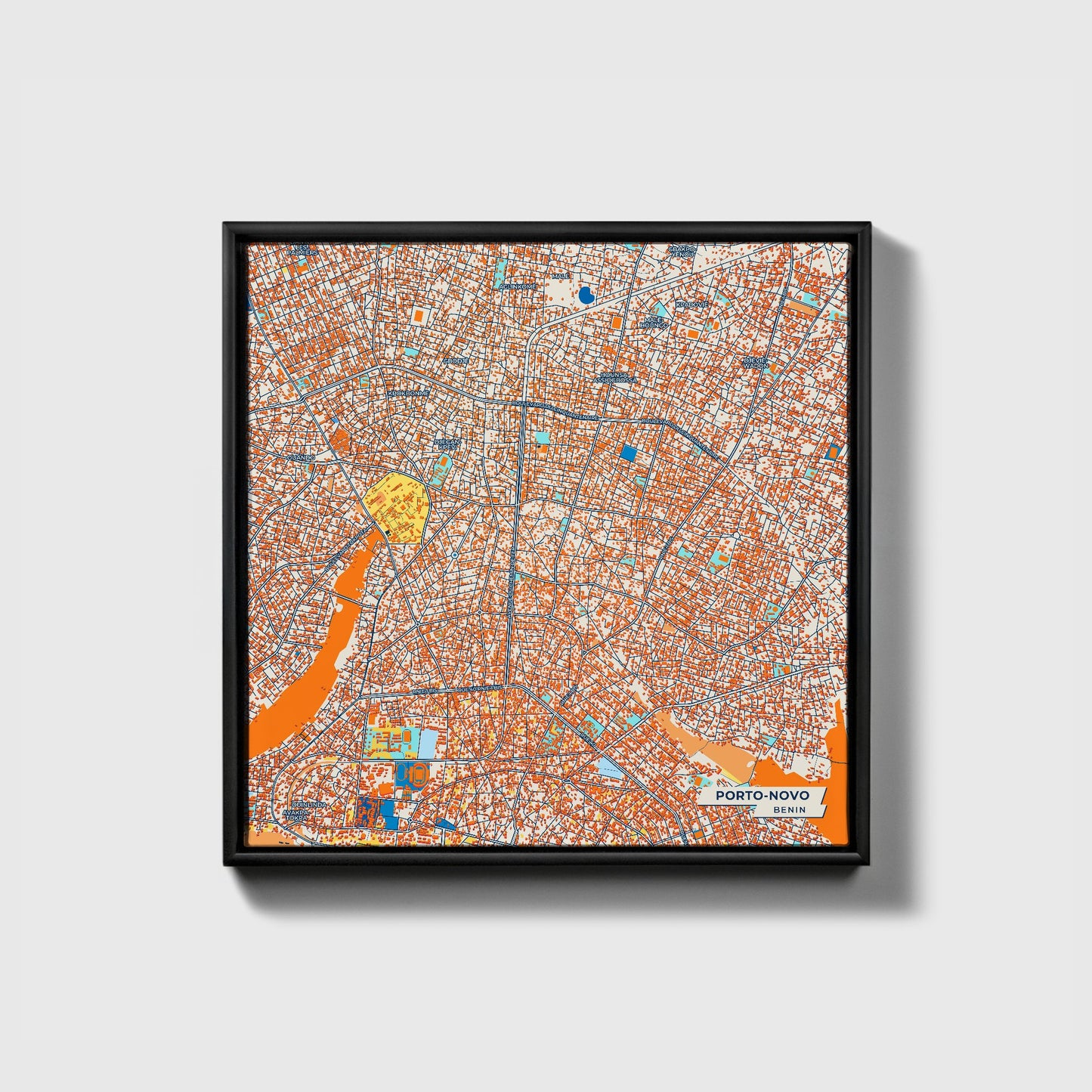 Porto-Novo Benin Colorful City Map Canvas Print • Black Framed