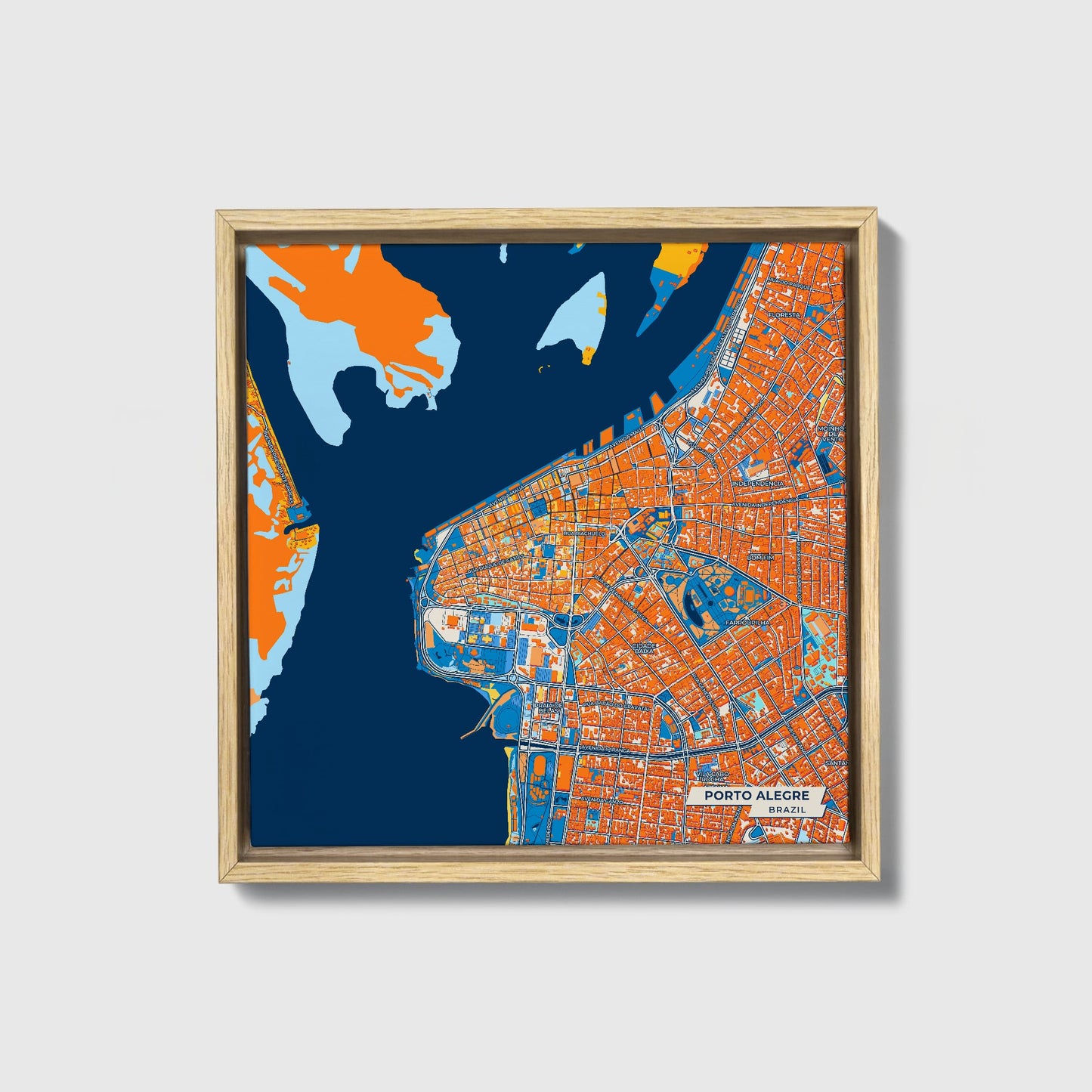 Porto Alegre Brazil Colorful City Map Canvas Print • Natural Wooden Framed