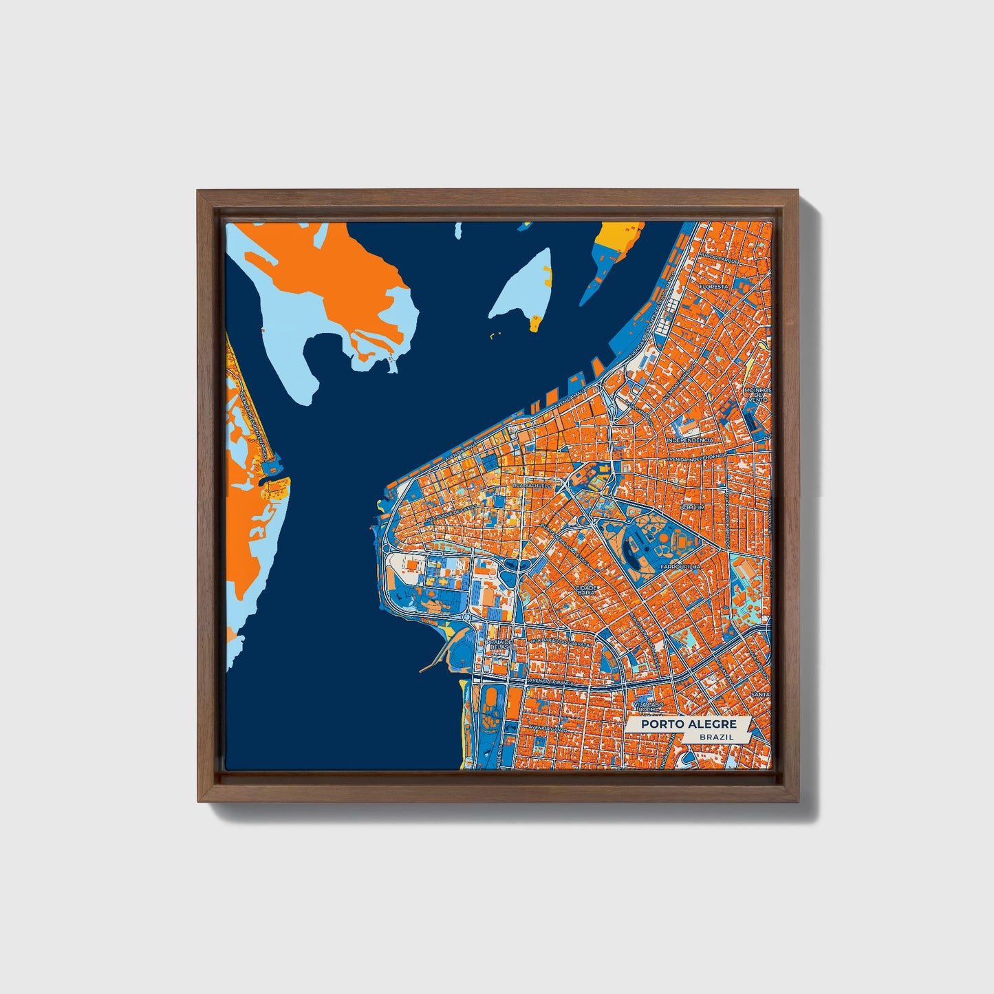 Porto Alegre Brazil Colorful City Map Canvas Print • Dark Wooden Framed
