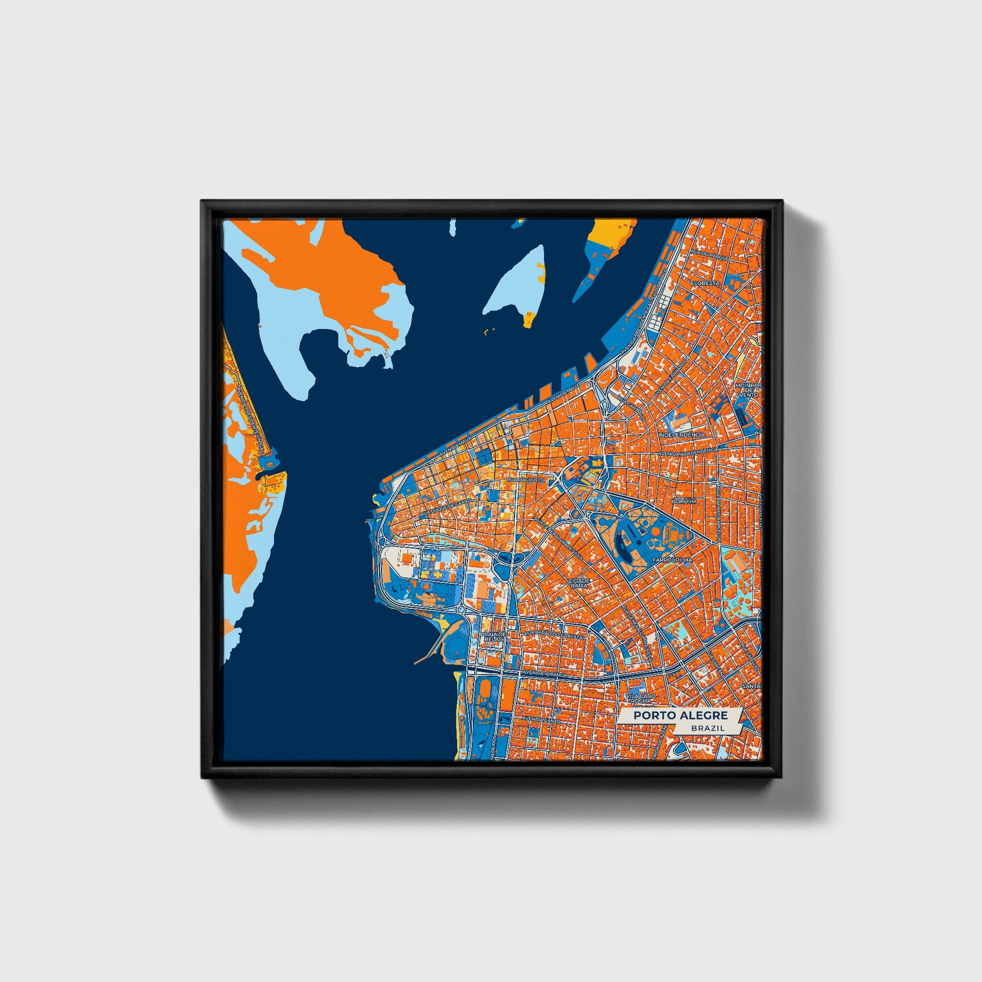 Porto Alegre Brazil Colorful City Map Canvas Print • Black Framed