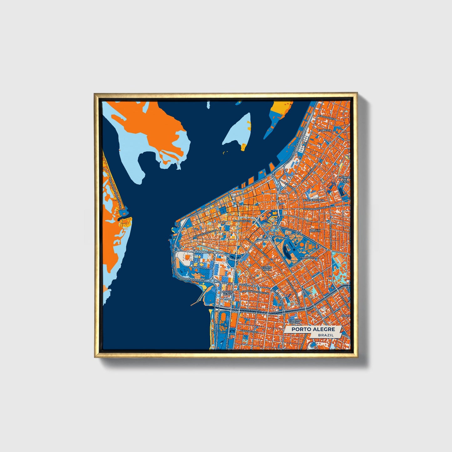 Porto Alegre Brazil Colorful City Map Canvas Print • Gold Framed
