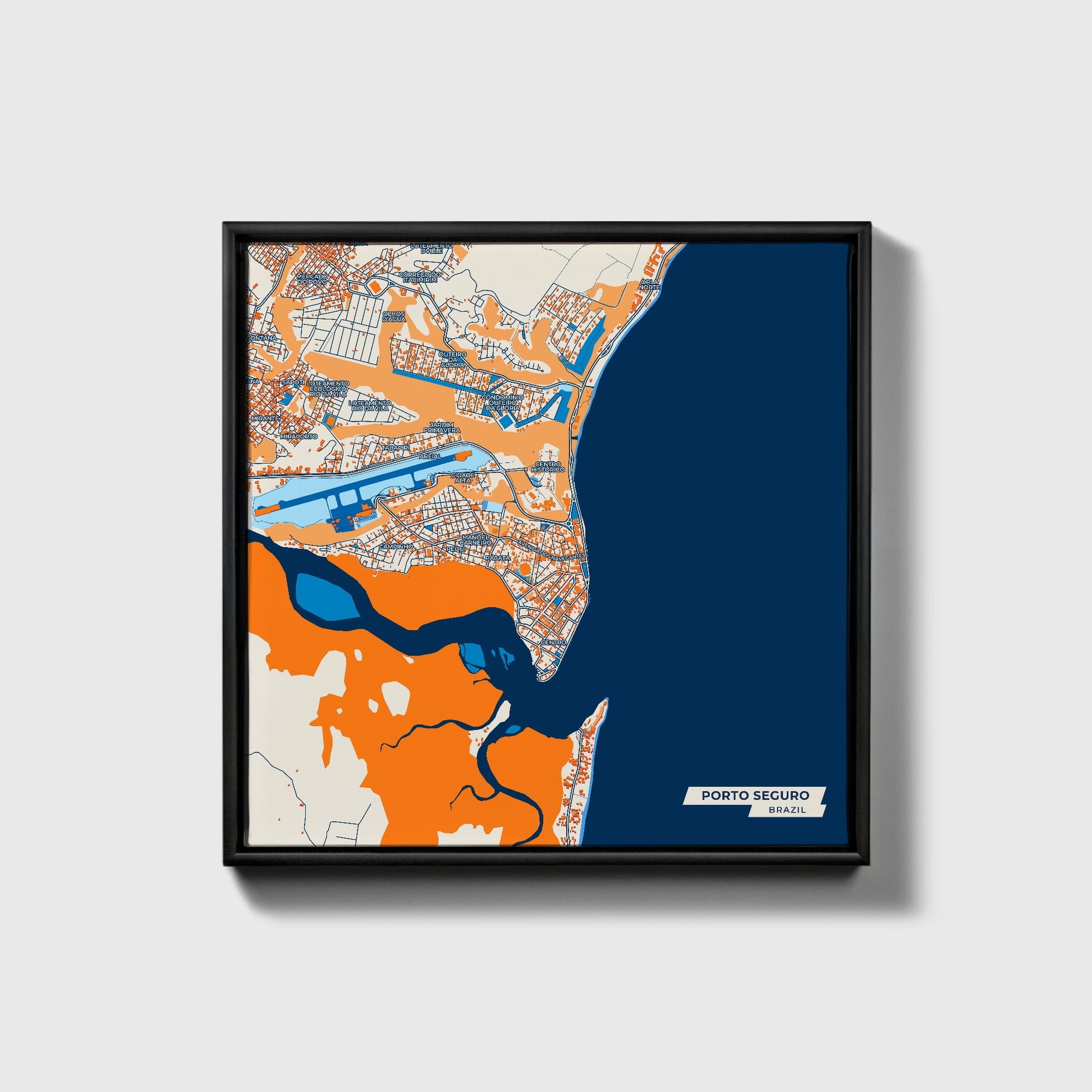 Porto Seguro Brazil Colorful City Map Canvas Print • Black Framed