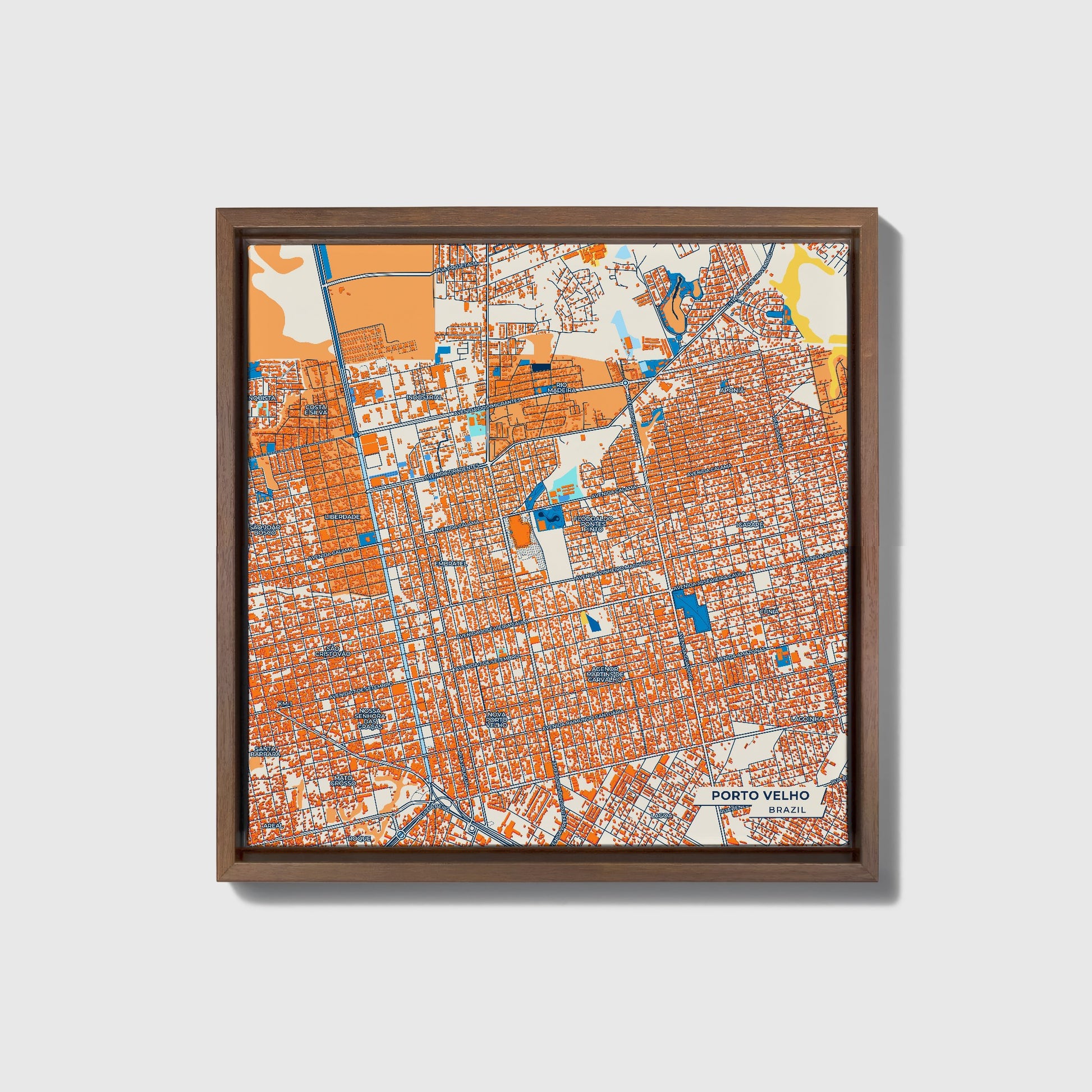 Porto Velho Brazil Colorful City Map Canvas Print • Dark Wooden Framed