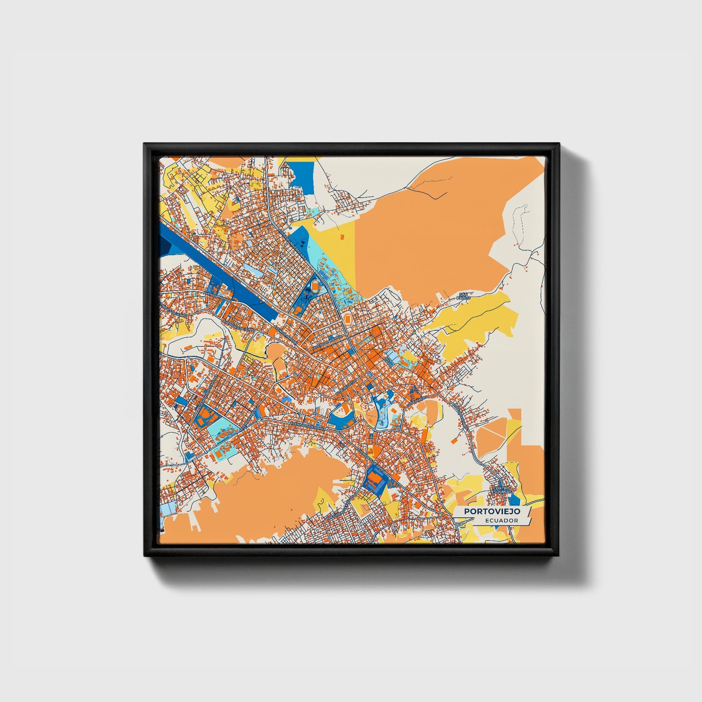 Portoviejo Ecuador Colorful City Map Canvas Print • Black Framed
