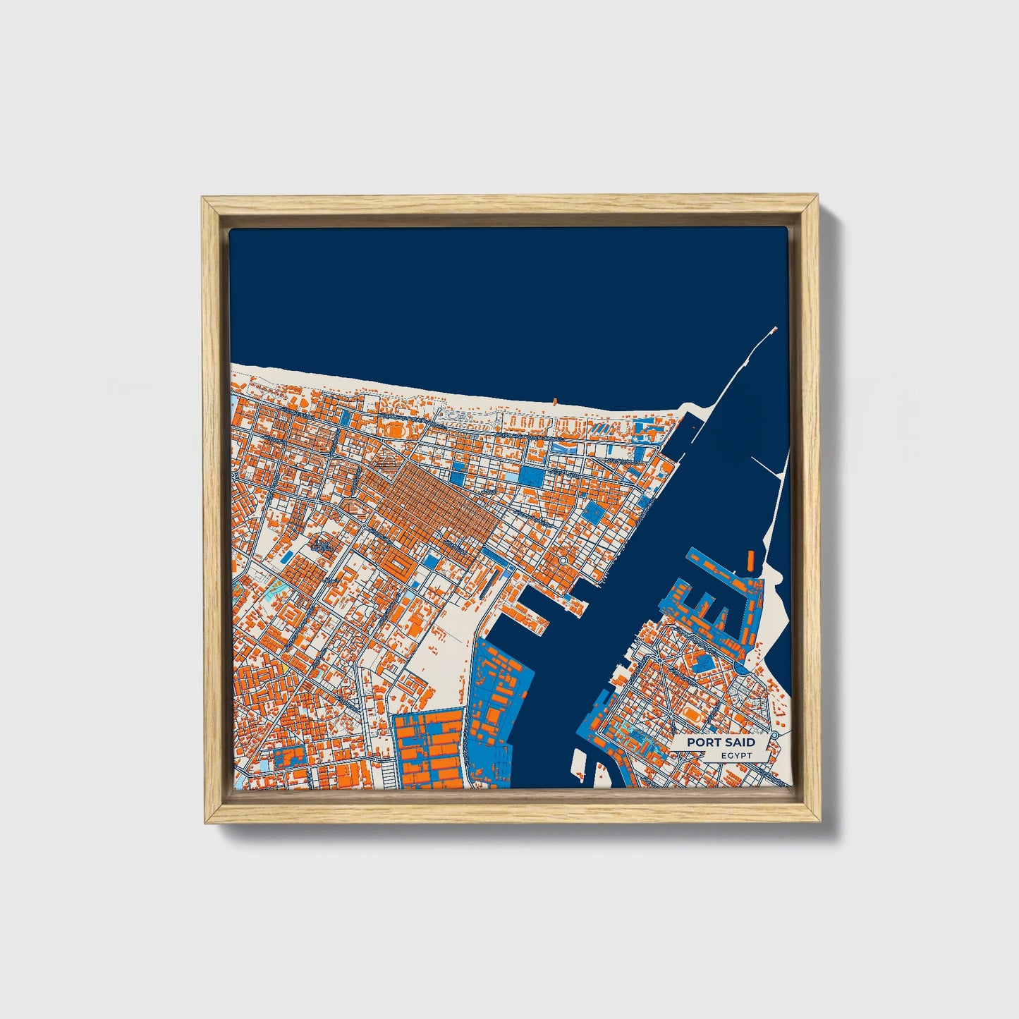 Port Said Egypt Colorful City Map Canvas Print • Natural Wooden Framed