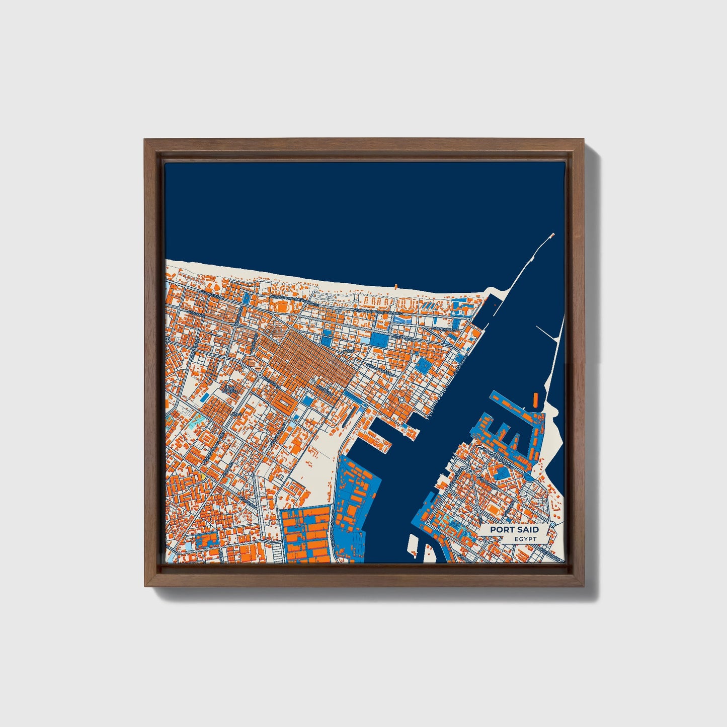 Port Said Egypt Colorful City Map Canvas Print • Dark Wooden Framed