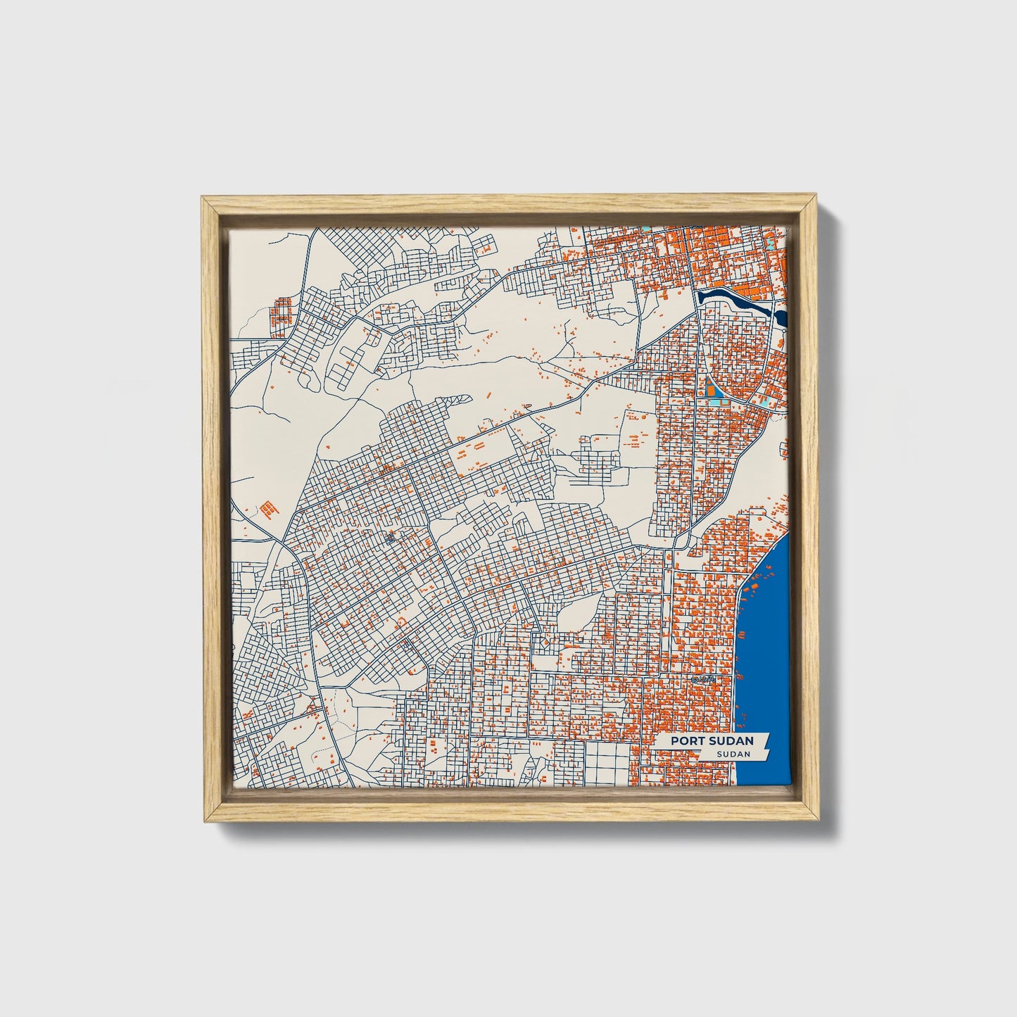 Port Sudan Sudan Colorful City Map Canvas Print • Natural Wooden Framed