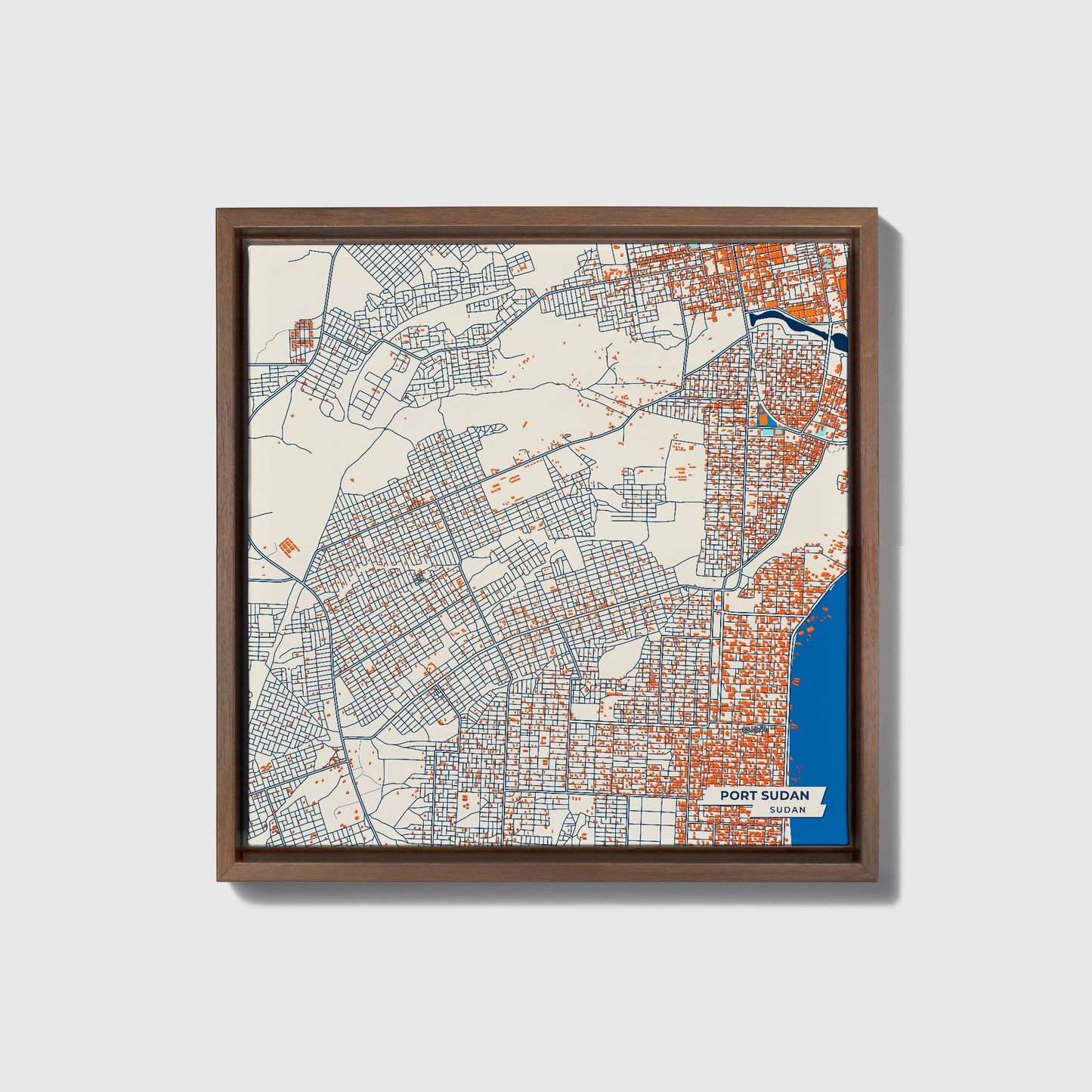 Port Sudan Sudan Colorful City Map Canvas Print • Dark Wooden Framed
