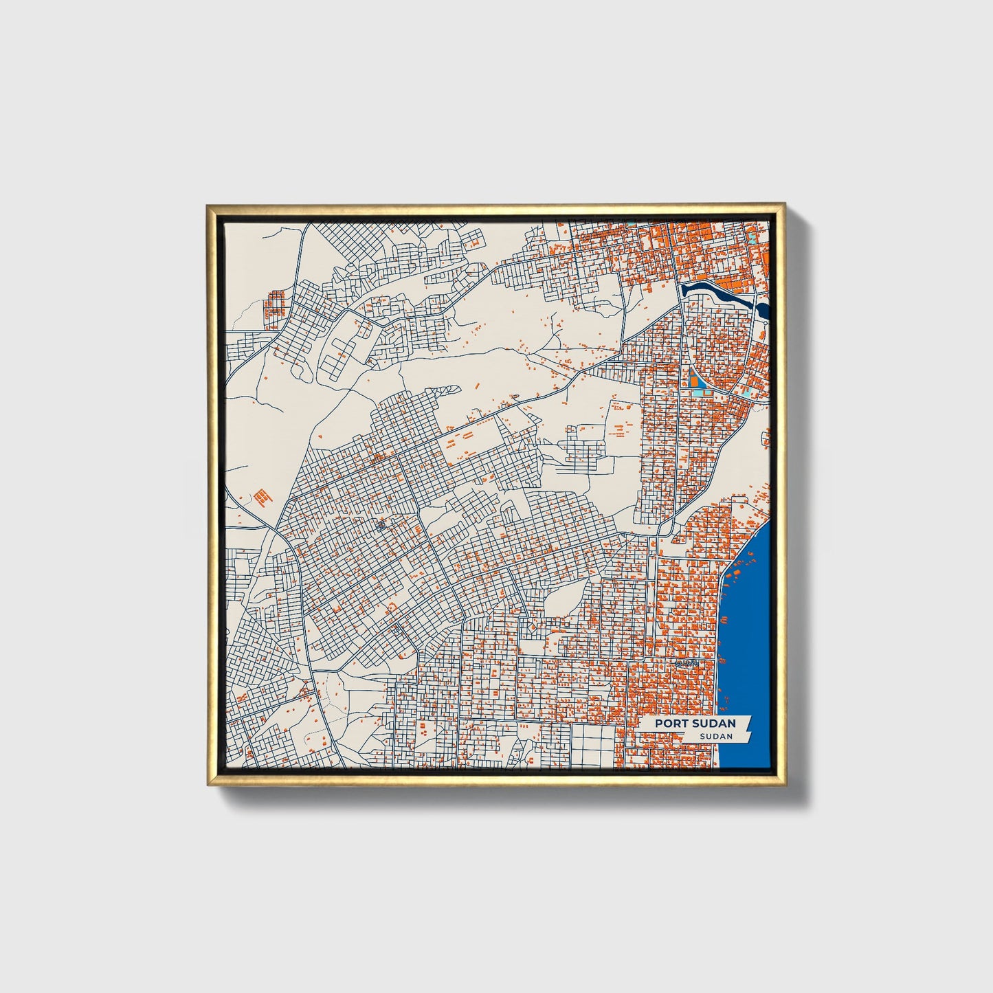 Port Sudan Sudan Colorful City Map Canvas Print • Gold Framed