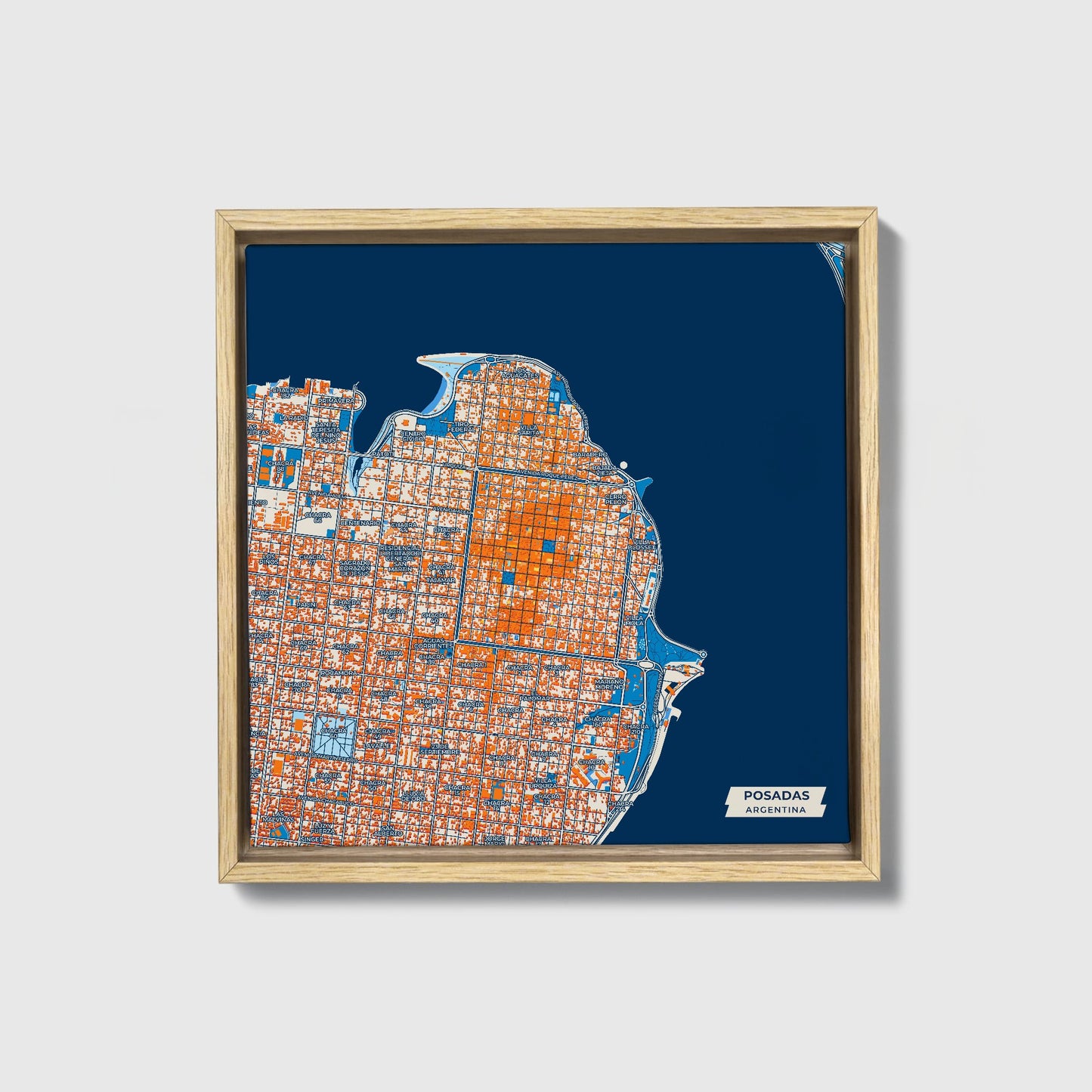Posadas Argentina Colorful City Map Canvas Print • Natural Wooden Framed