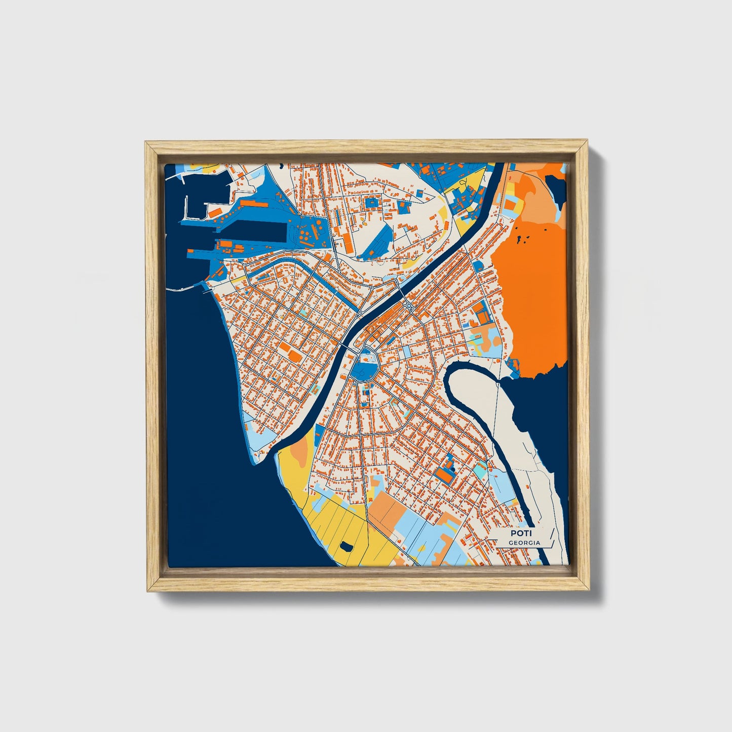 Poti Georgia Colorful City Map Canvas Print • Natural Wooden Framed