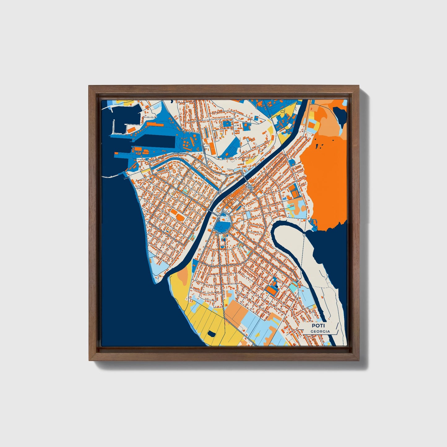 Poti Georgia Colorful City Map Canvas Print • Dark Wooden Framed