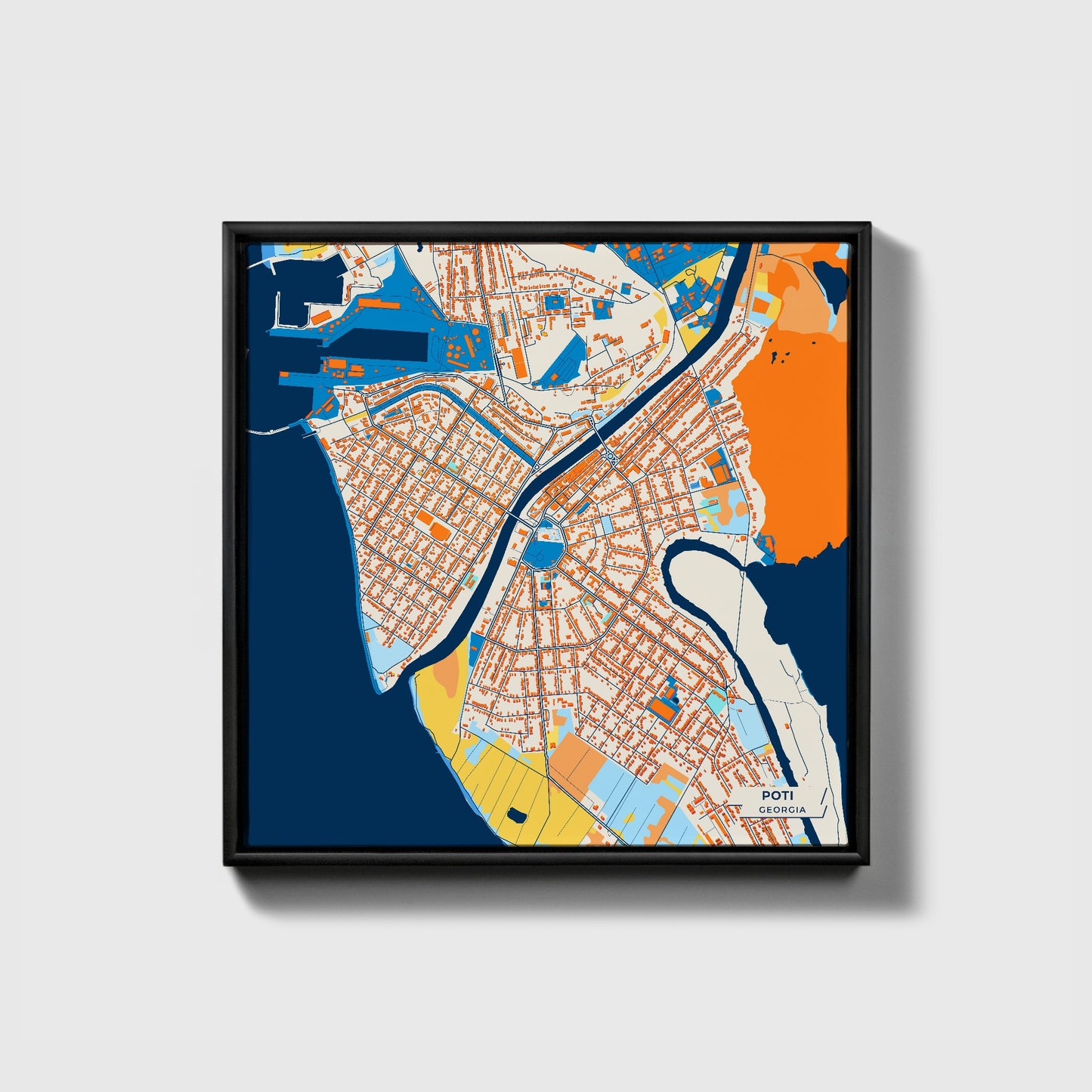 Poti Georgia Colorful City Map Canvas Print • Black Framed