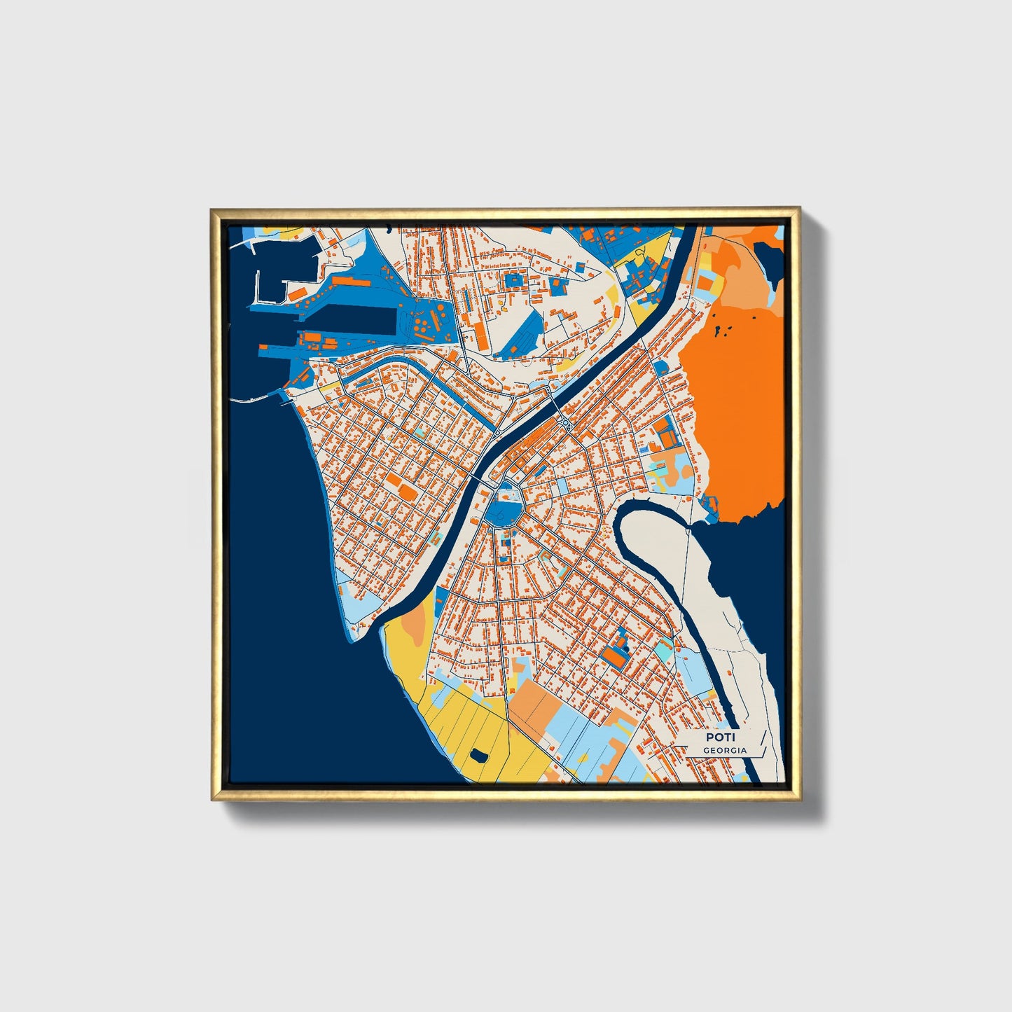 Poti Georgia Colorful City Map Canvas Print • Gold Framed