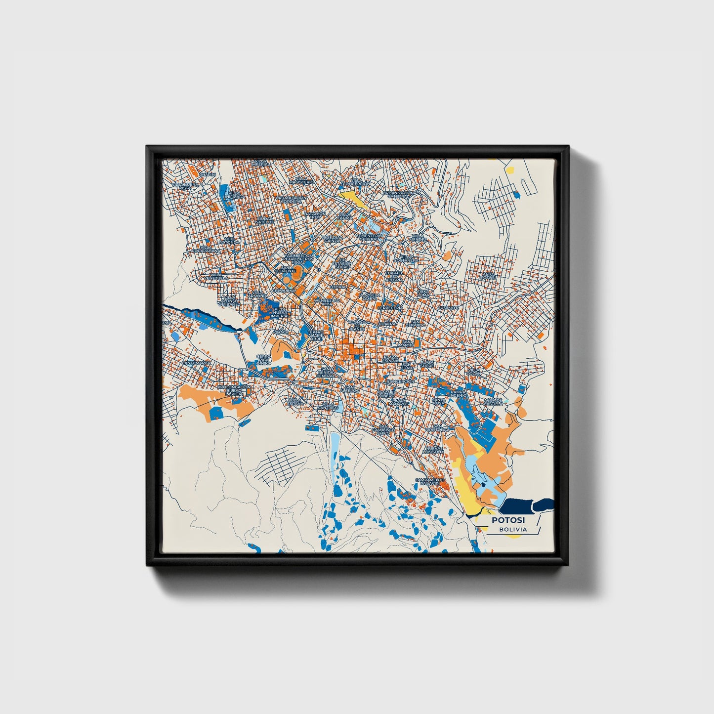 Potosi Bolivia Colorful City Map Canvas Print • Black Framed
