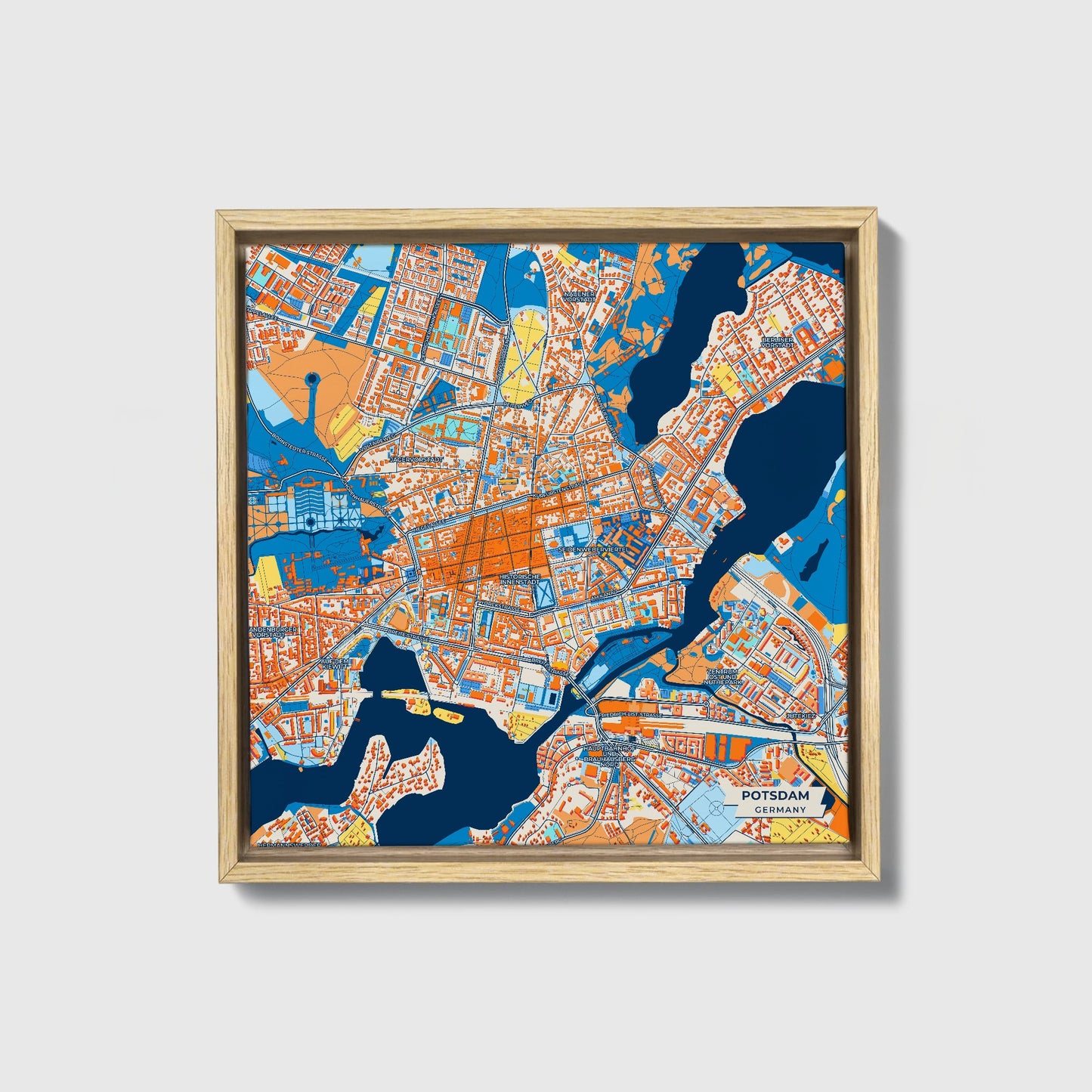 Potsdam Germany Colorful City Map Canvas Print • Natural Wooden Framed