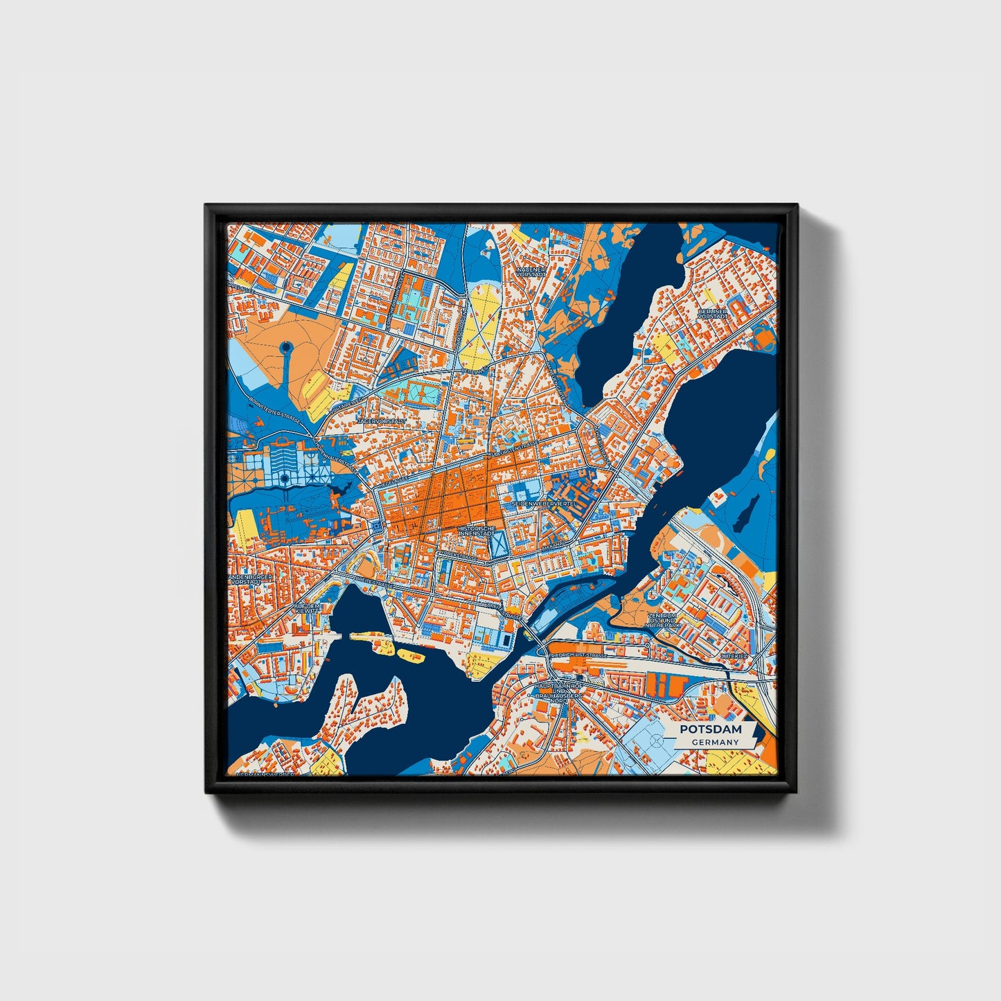 Potsdam Germany Colorful City Map Canvas Print • Black Framed