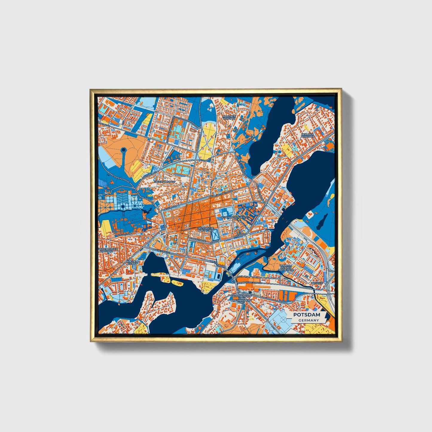 Potsdam Germany Colorful City Map Canvas Print • Gold Framed
